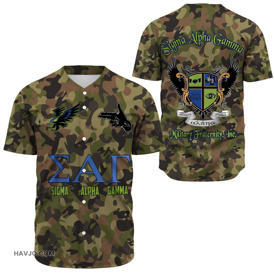 Fraternity Sigma Alpha Gamma Camo Baseball Jersey