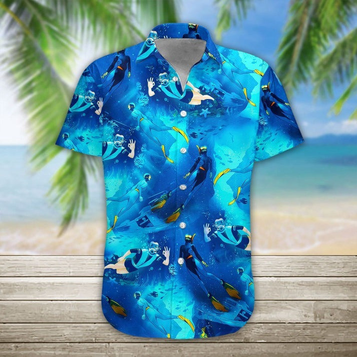 Freediving Hawaiian Shirt Sea Themed Aloha Shirt Gifts For Free Divers