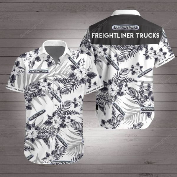 Freightliner Trucks Hawaiian Shirt Tropical Aloha Button Up