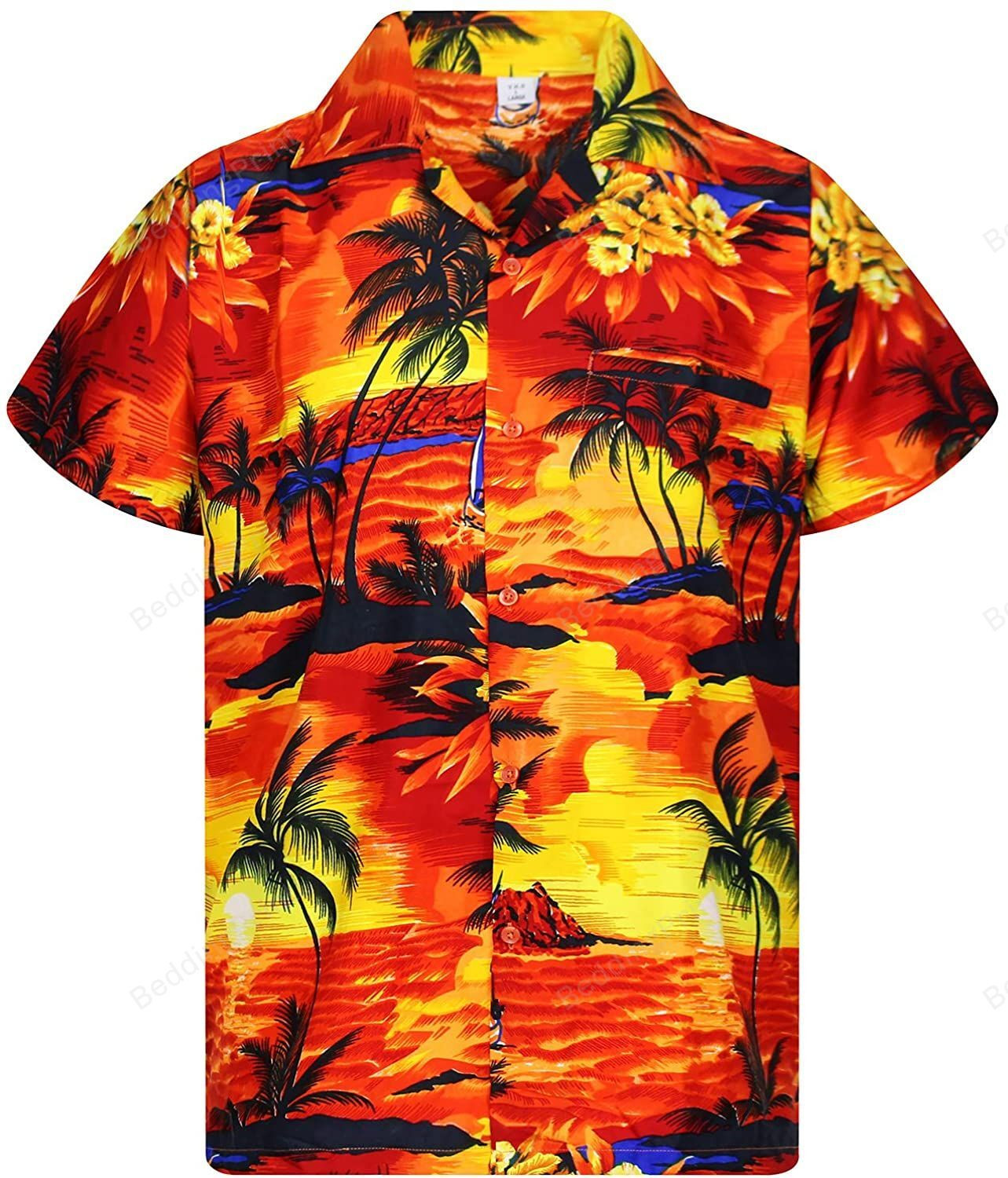 Funky Beach Orange Hawaiian Shirt Tropical Aloha Button Up