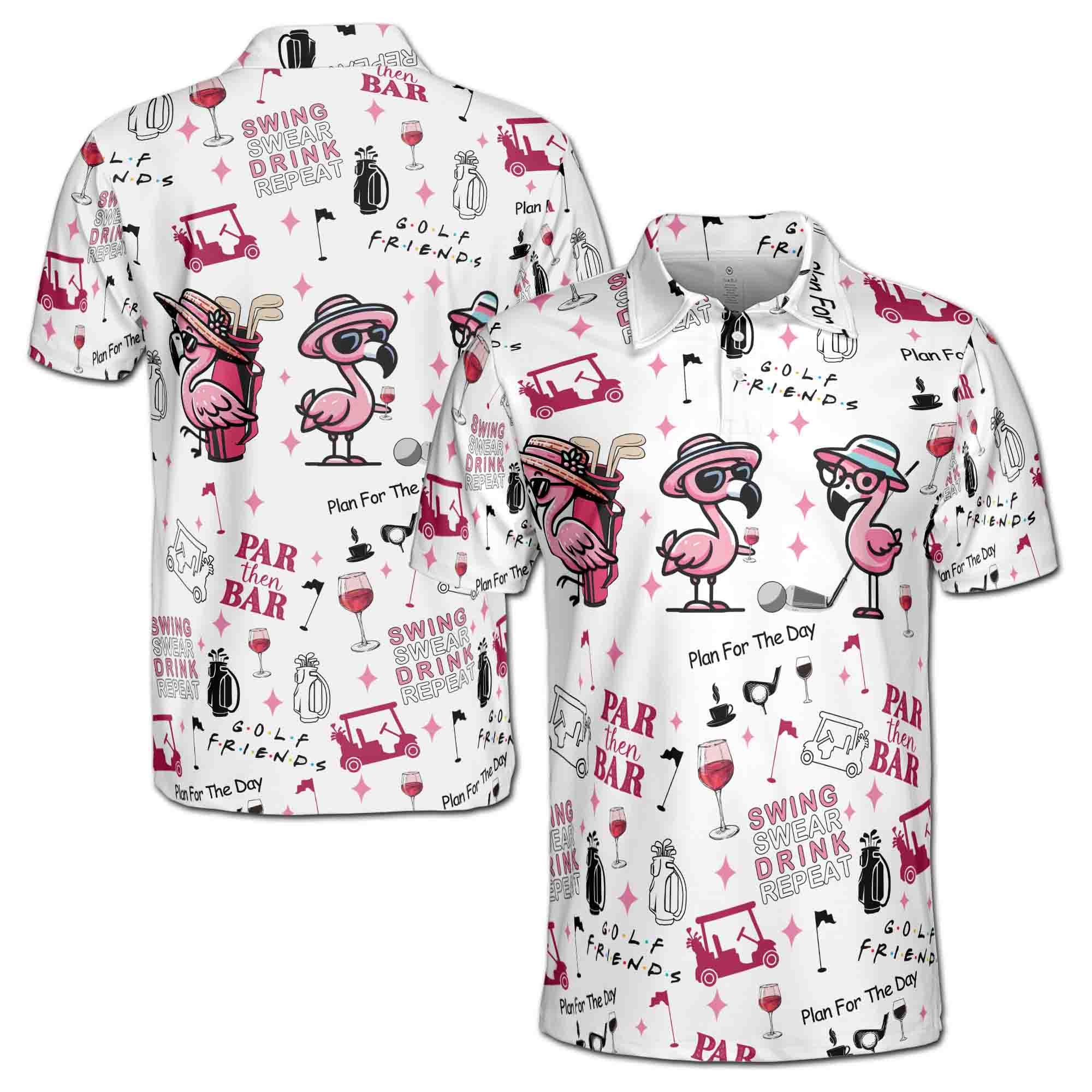 Funny Adorable Flamingo Par Then Bar Men's Polo Shirt