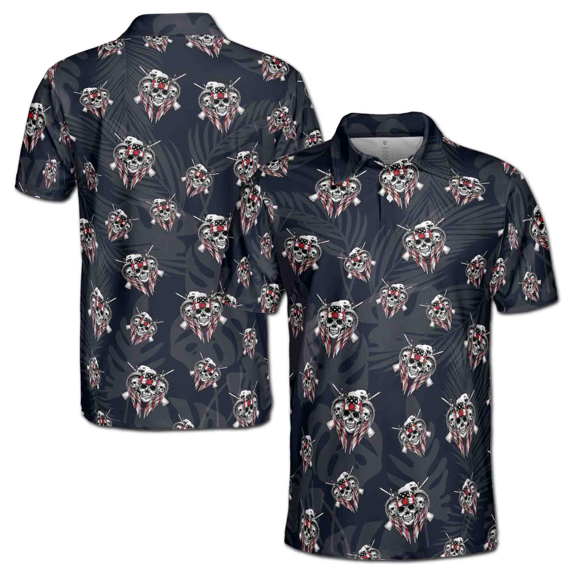Funny American Flag Skull 4th of July Independence Day Men's Polo Shirt