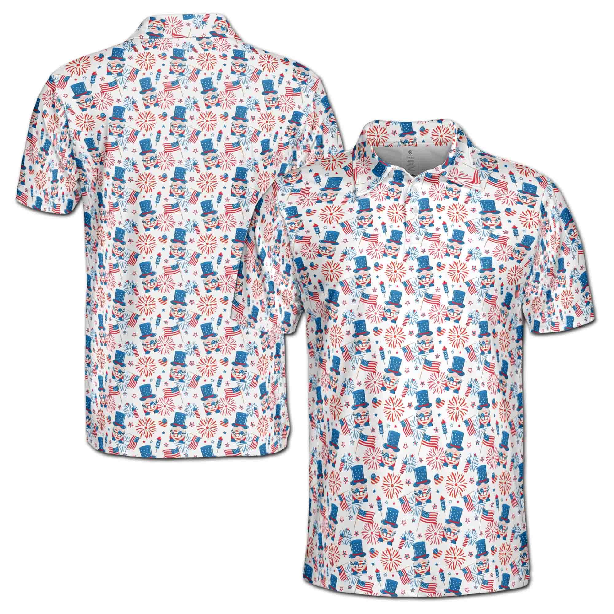 Funny American Gnomes Happy Independence Day 4th Of July Men's Polo Shirt