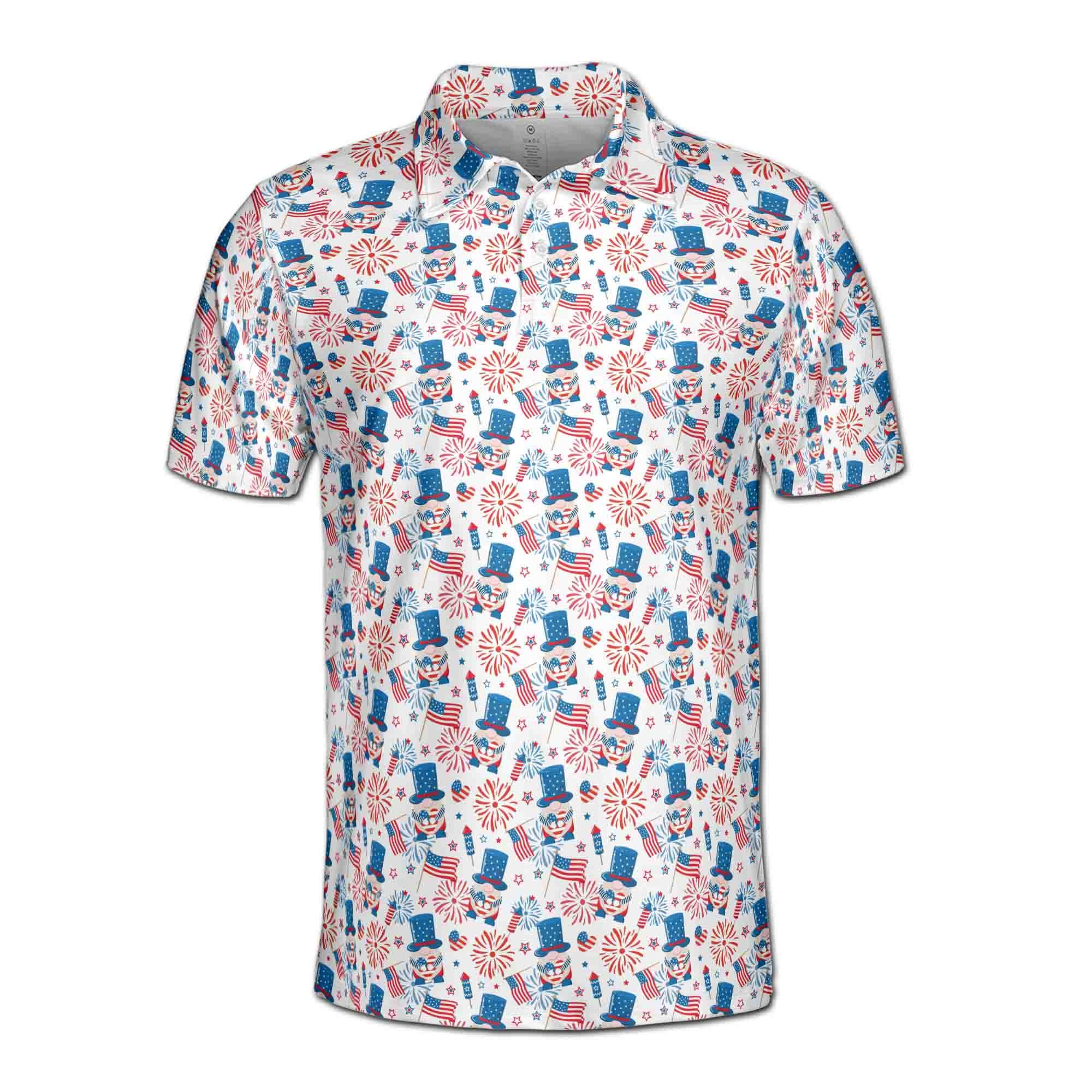 Alternative view of Funny American Gnomes Happy Independence Day 4th Of July Men's Polo Shirt