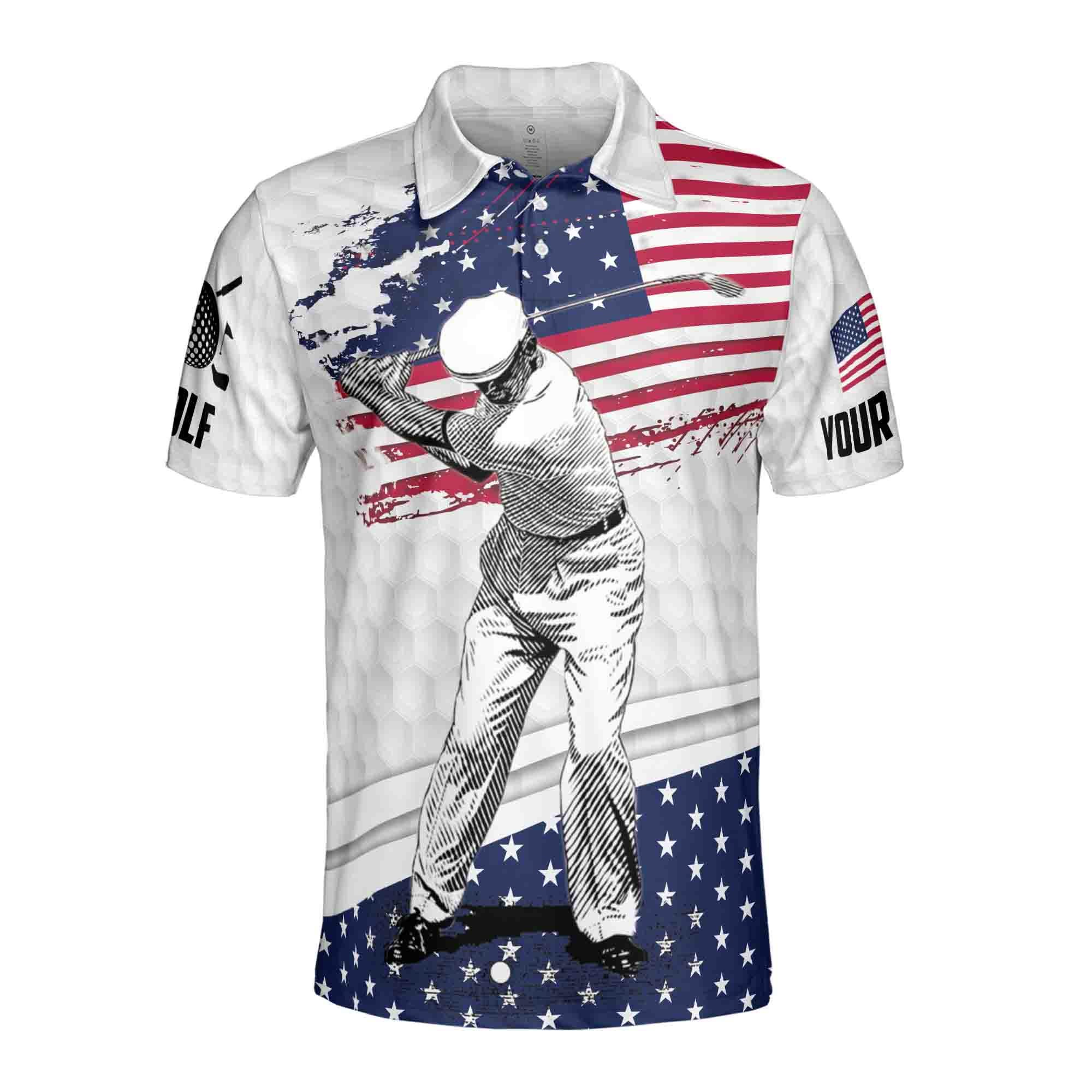 Alternative view of Funny American Golfer, Retro American Flag USA Team Golfing Men's Polo Shirt