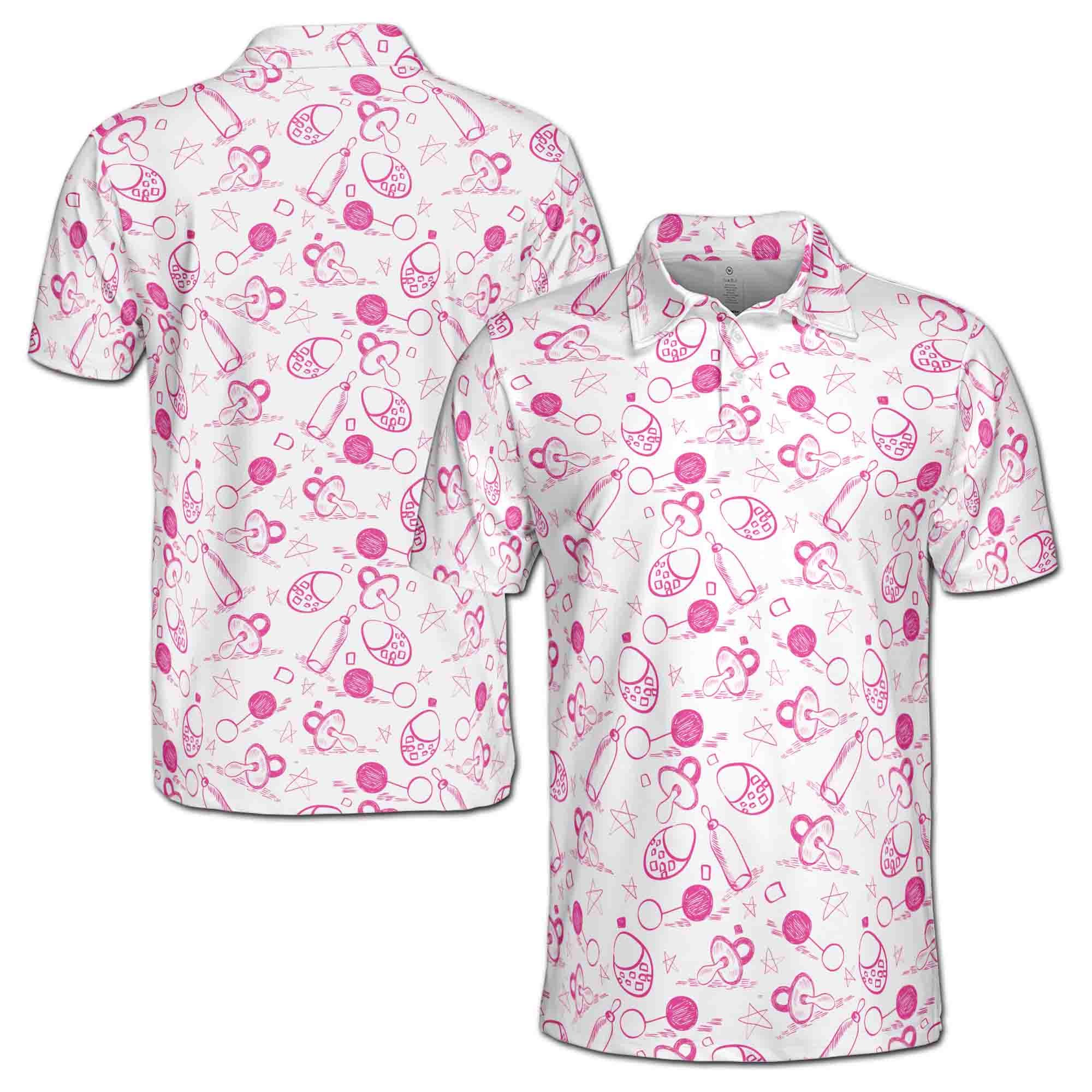 Funny Baby Pacifiers and Bottles Baby Reveal Day Men's Polo Shirt