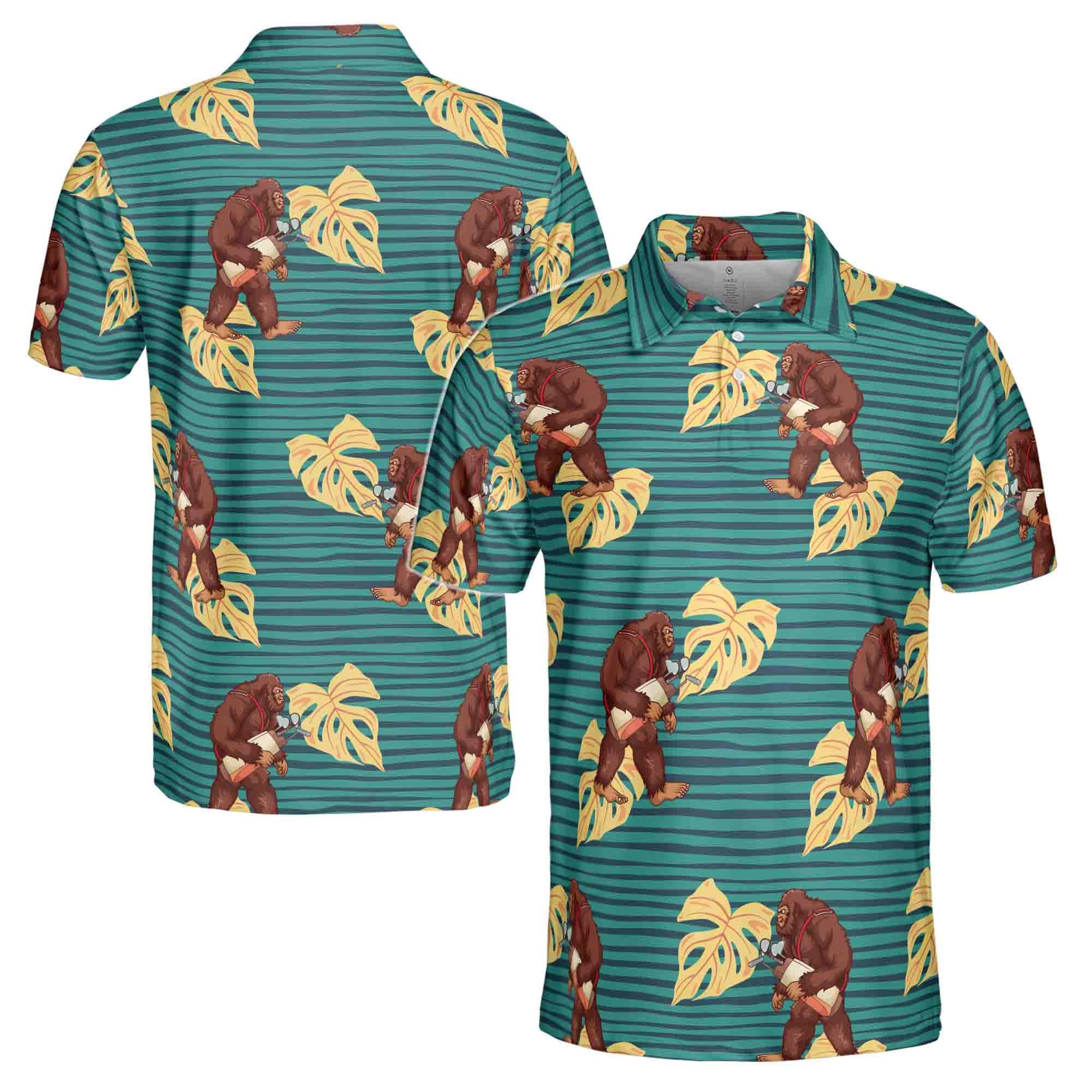 Funny Bigfoot Sasquatch Tropical Plants Golf Men's Polo Shirt