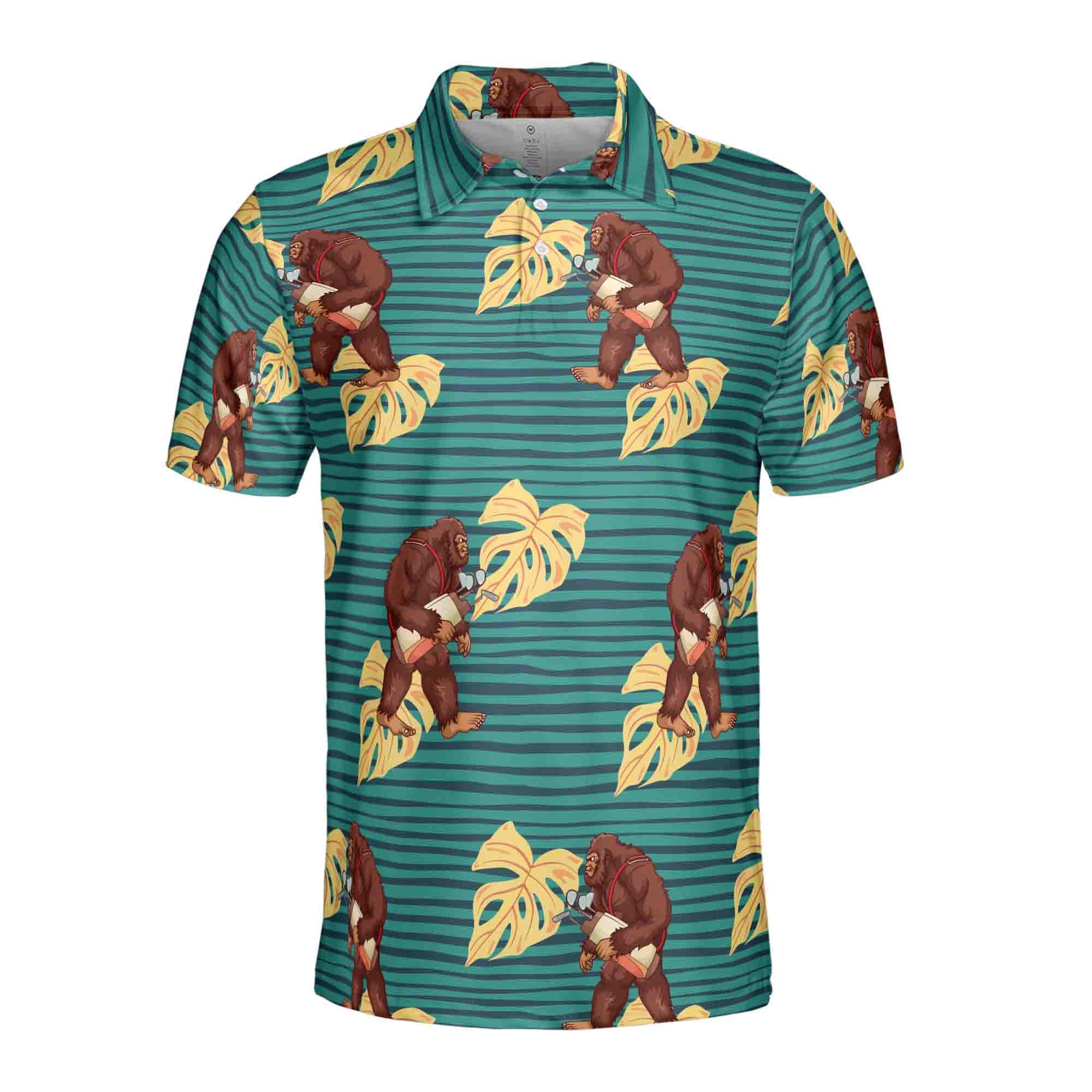 Alternative view of Funny Bigfoot Sasquatch Tropical Plants Golf Men's Polo Shirt
