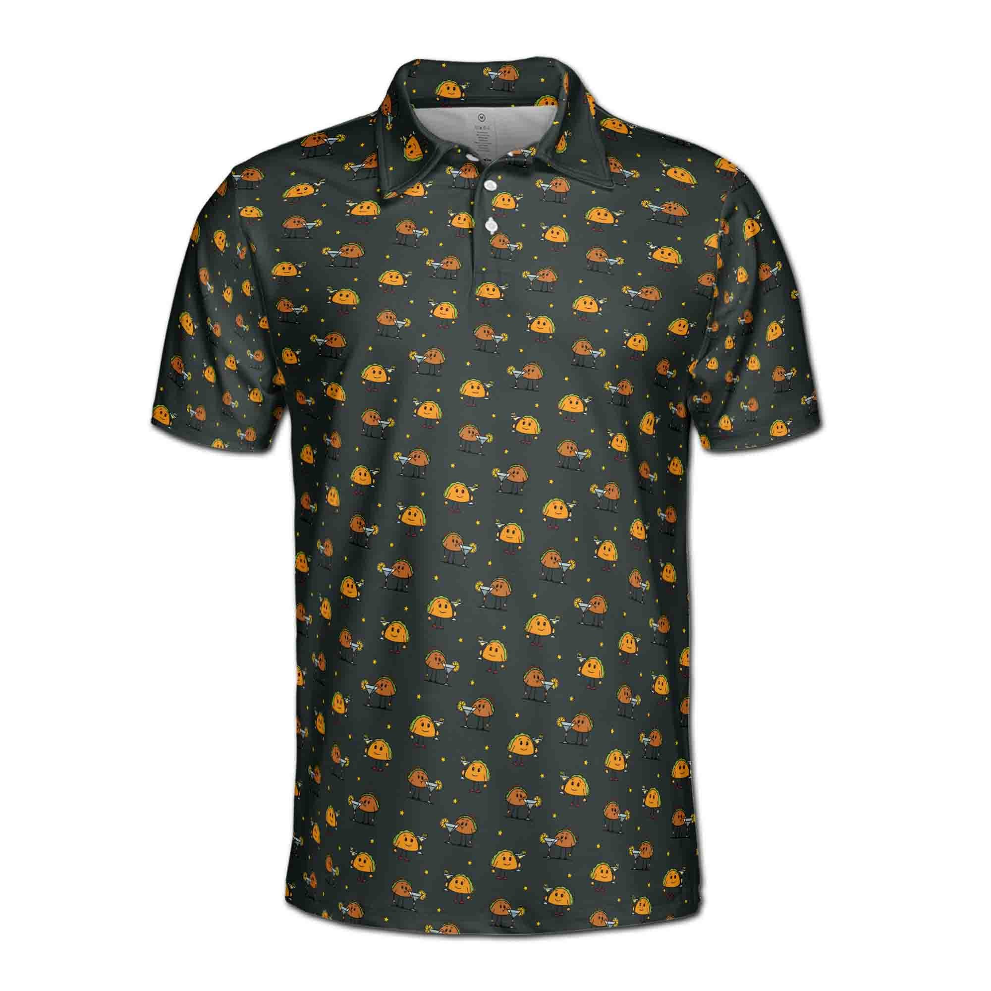 Alternative view of Funny Black Tacos Lovers And Tequila Doodle Golf Men's Polo Shirt