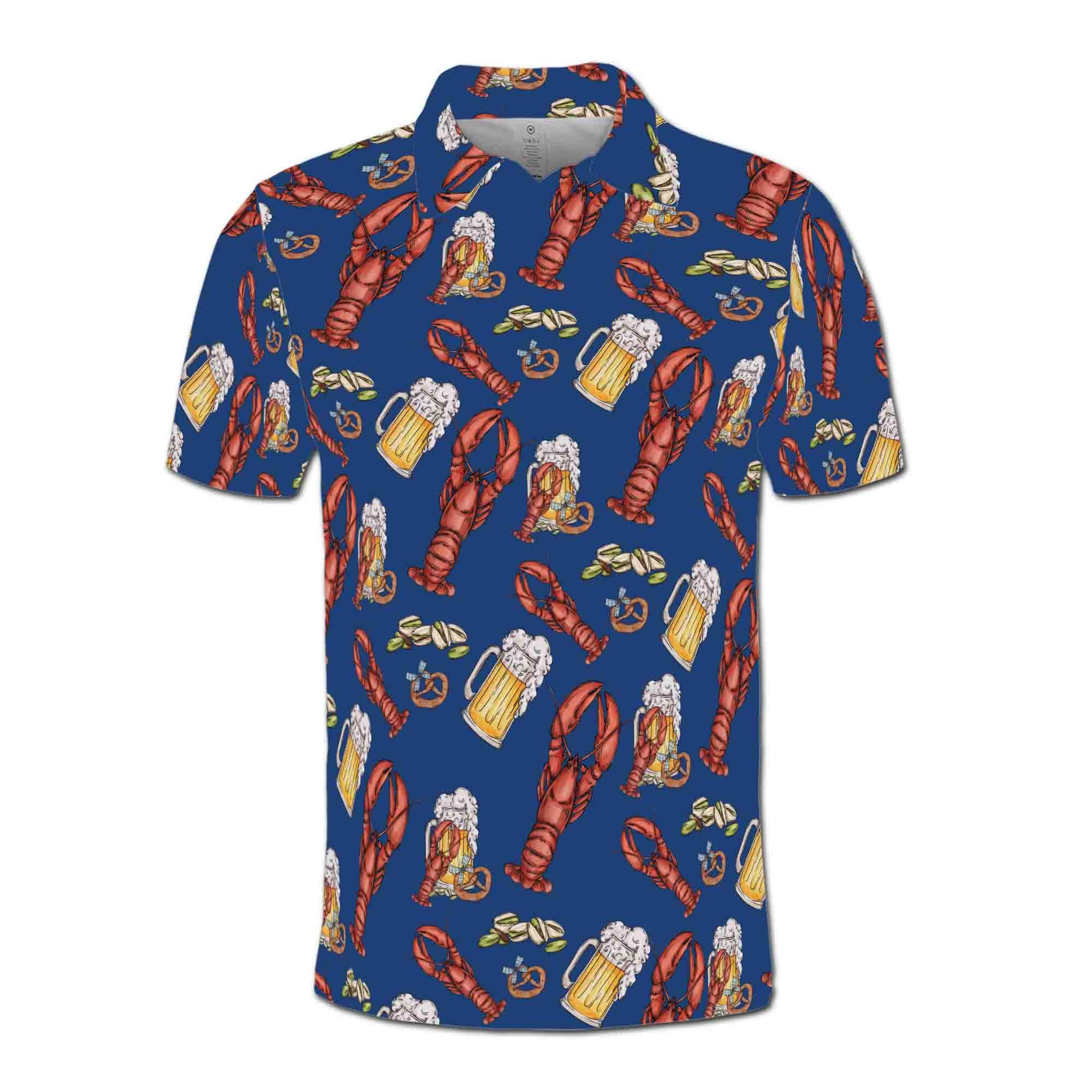 Alternative view of Funny Blue Navy Beer Lobster and Pistachio Men's Polo Shirt