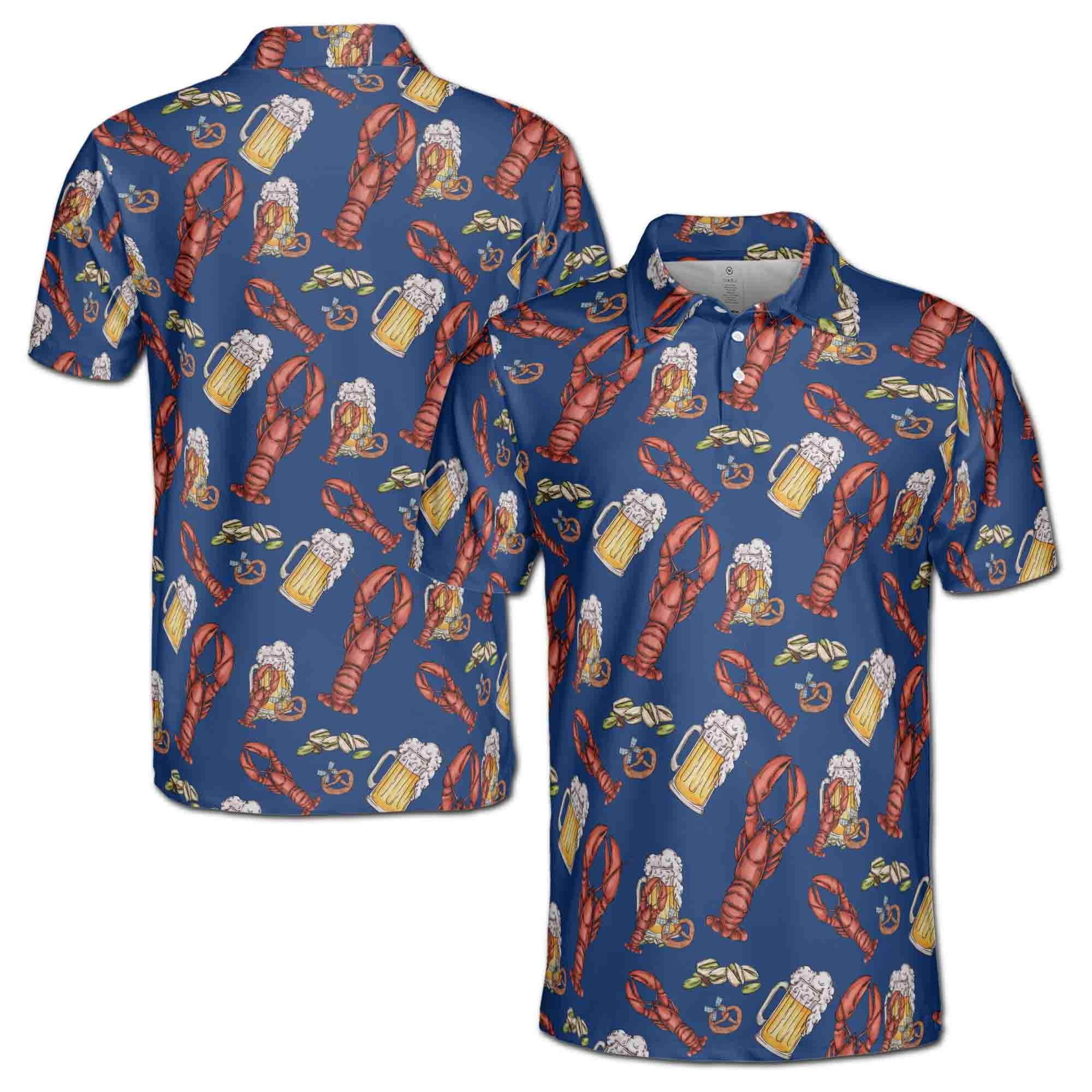 Funny Blue Navy Beer Lobster and Pistachio Men's Polo Shirt