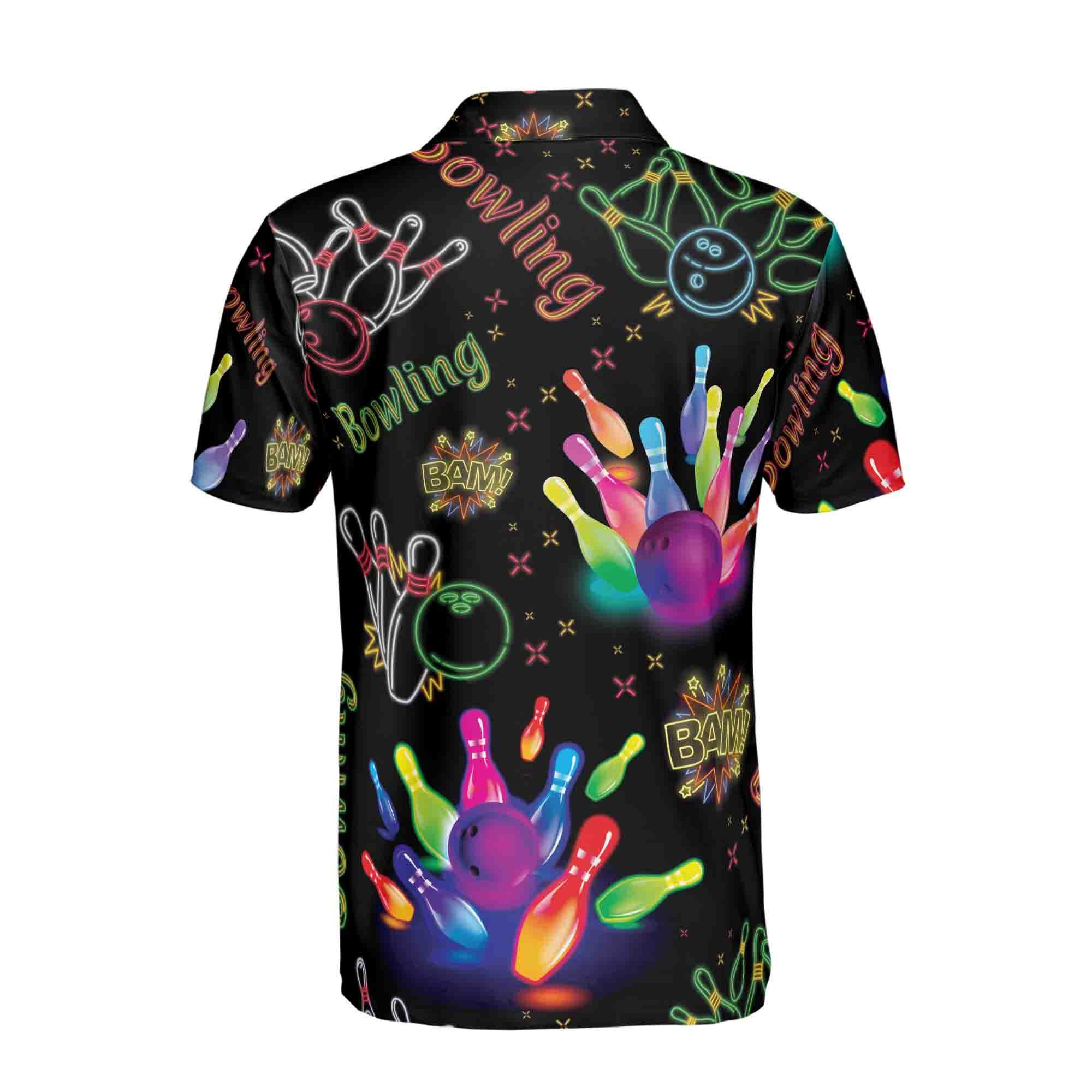 Funny Bowling Ball Colorful Neon Bowling Pins Men's Polo Shirt - Image 3