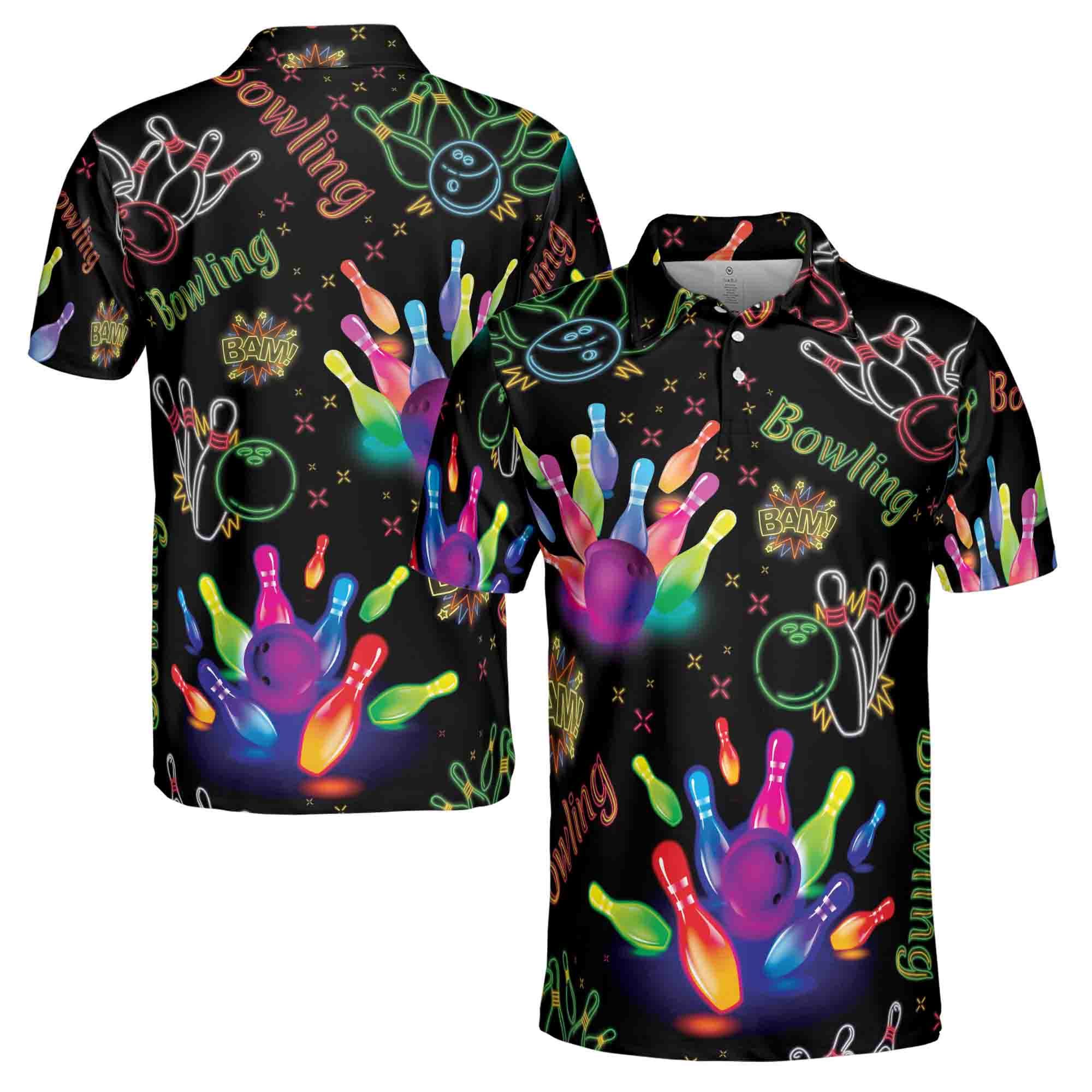 Funny Bowling Ball Colorful Neon Bowling Pins Men's Polo Shirt