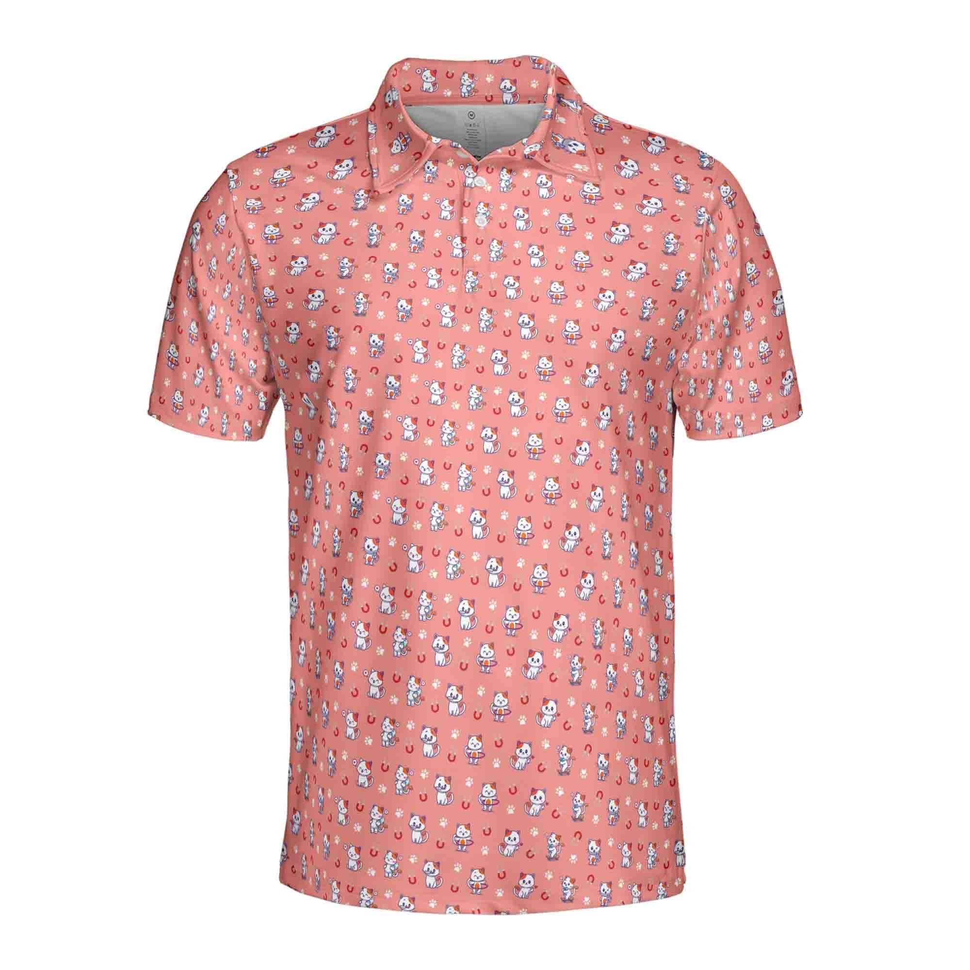 Alternative view of Funny Cat Print Men's Polo Shirt, Golf Lover Gift