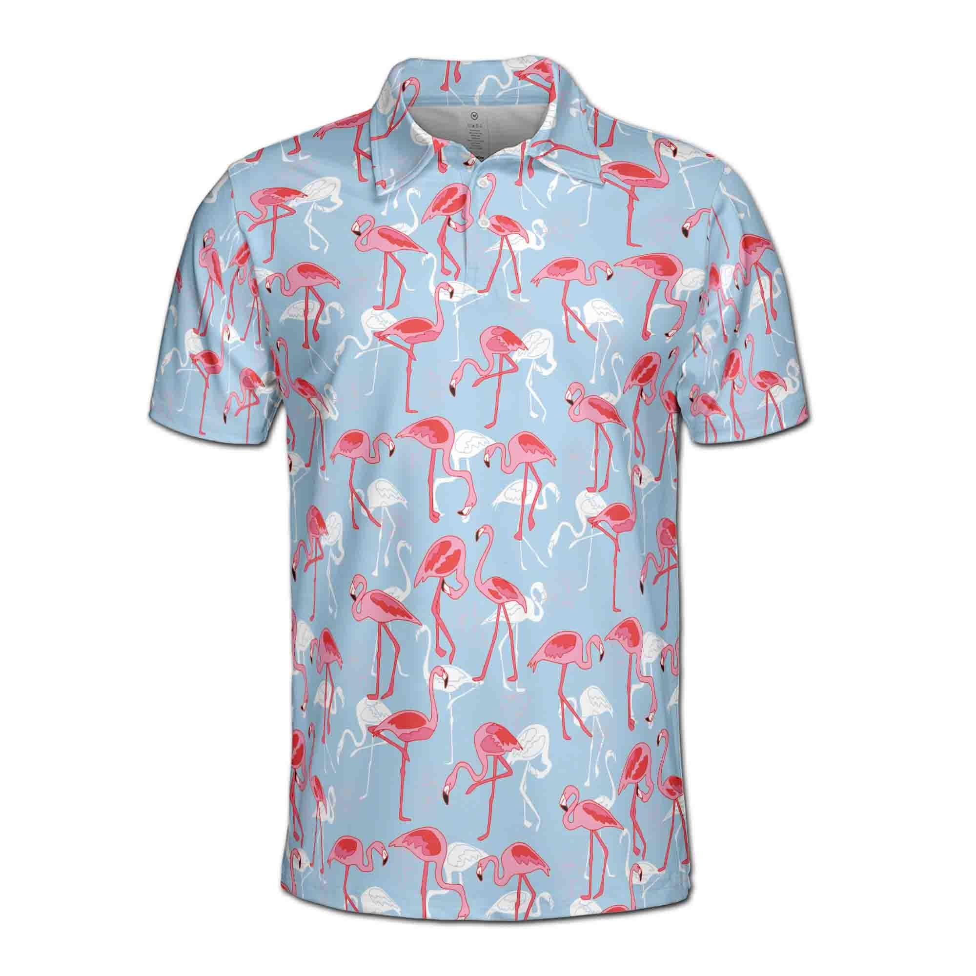 Alternative view of Funny Colorful Flamingo Golf  Men's Polo Shirt