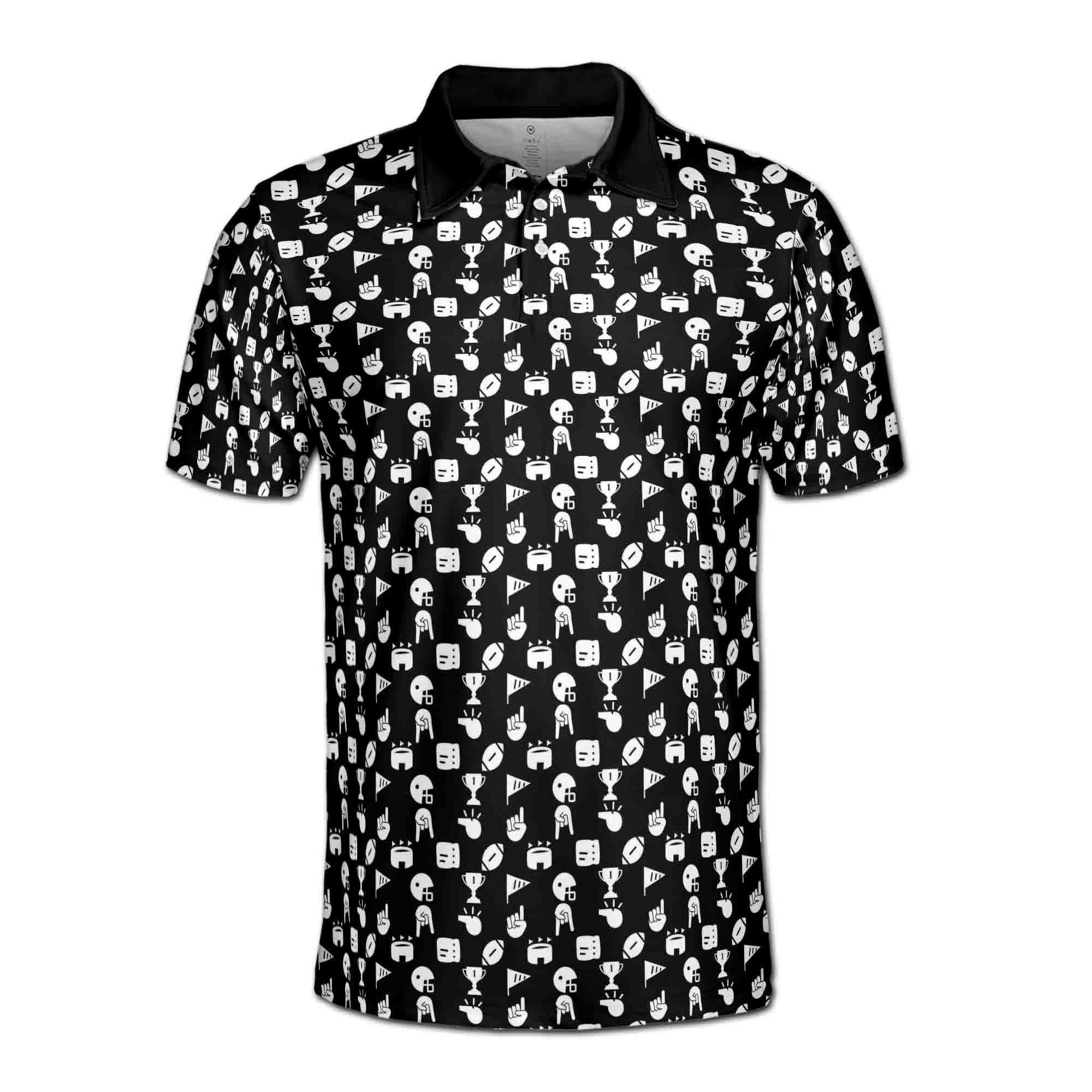 Funny Golf Award Trophy Flag Hand Whistle Fish Pattern Men's Polo Shirt - Image 4