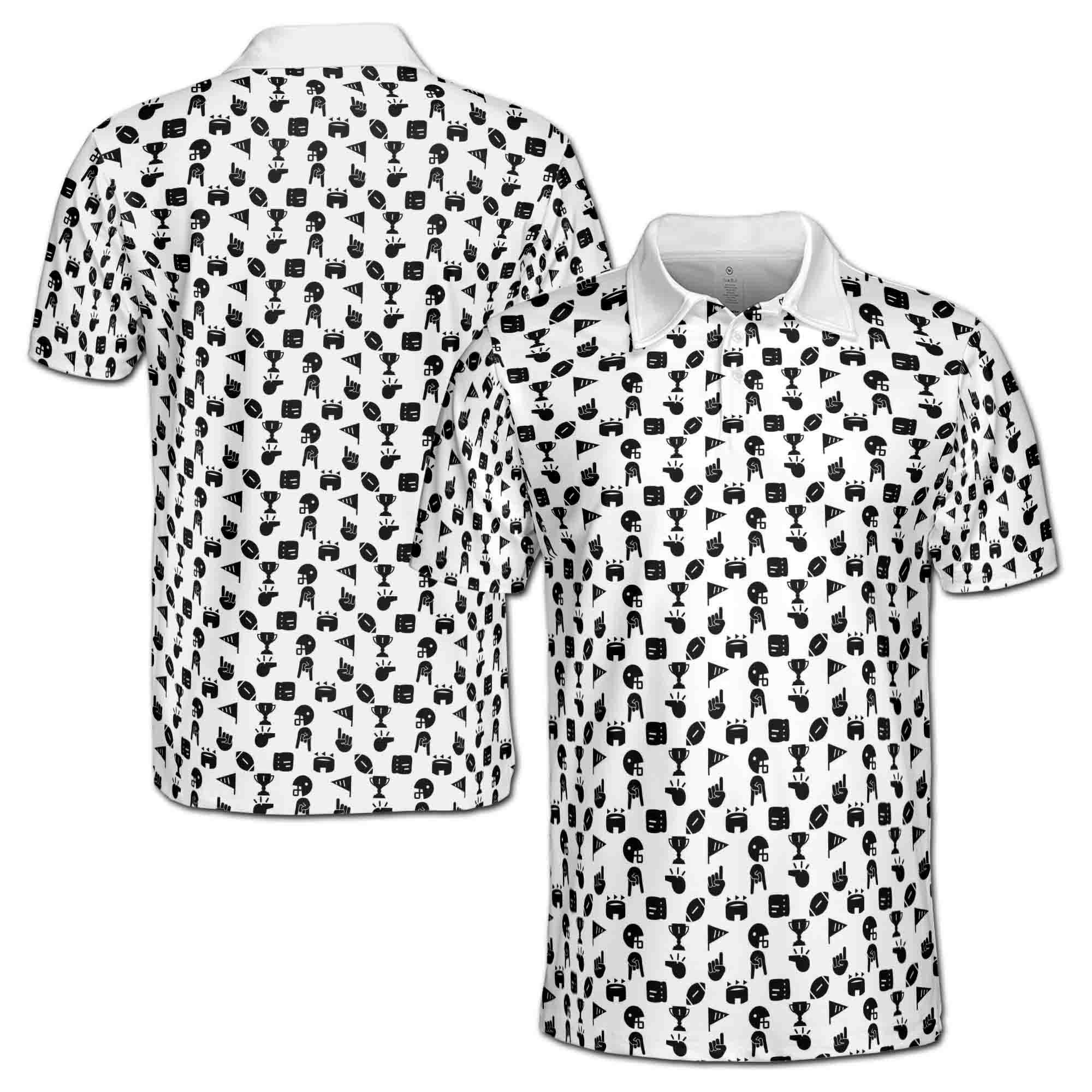 Funny Golf Award Trophy Flag Hand Whistle Fish Pattern Men's Polo Shirt - Image 3