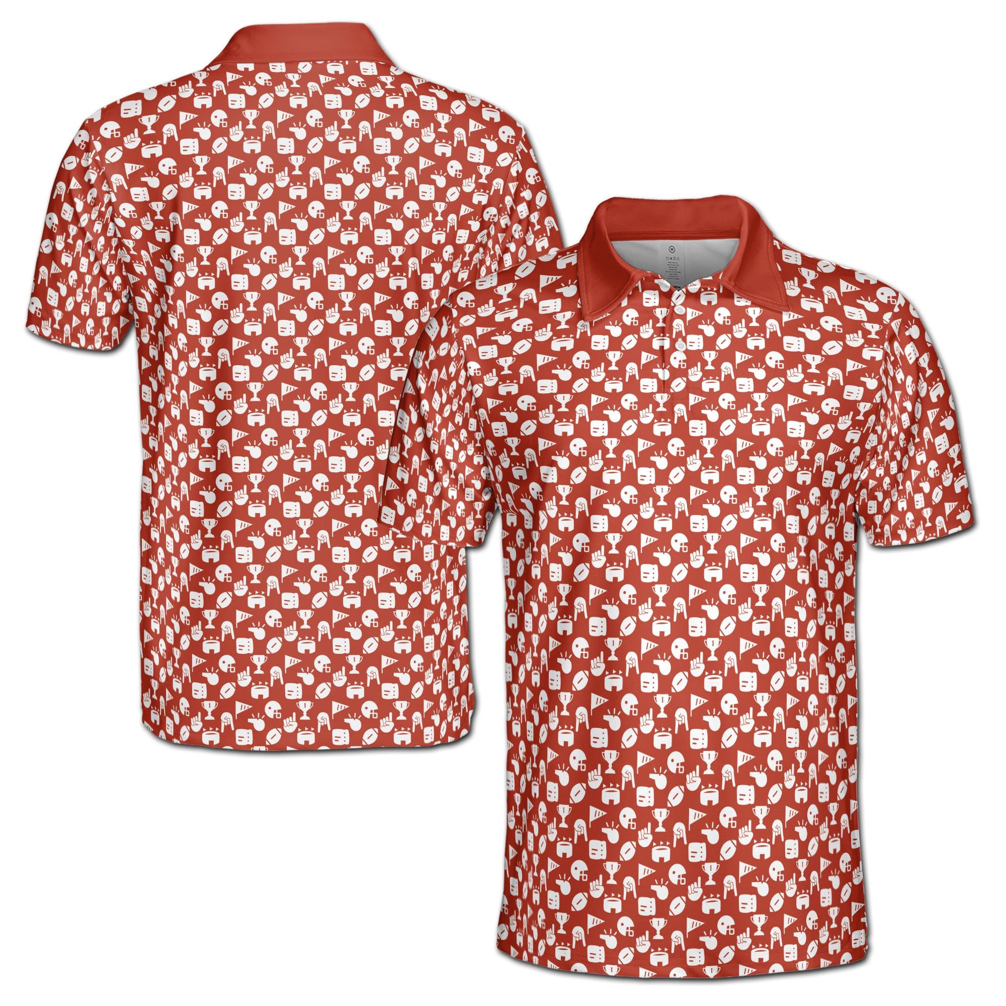 Alternative view of Funny Golf Award Trophy Flag Hand Whistle Fish Pattern Men's Polo Shirt