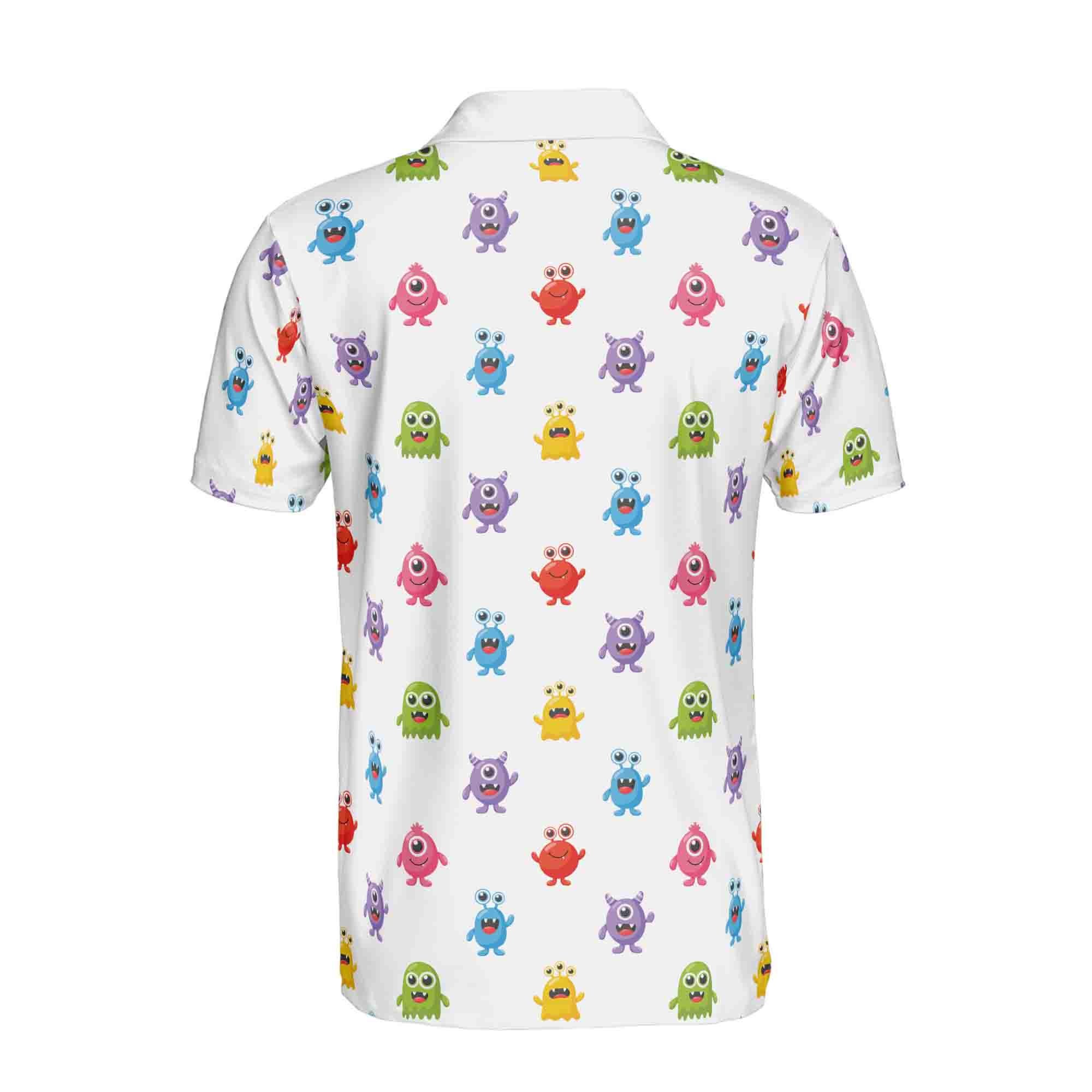 Funny Monster Cartoon Print Golf Men's Polo Shirt - Image 3
