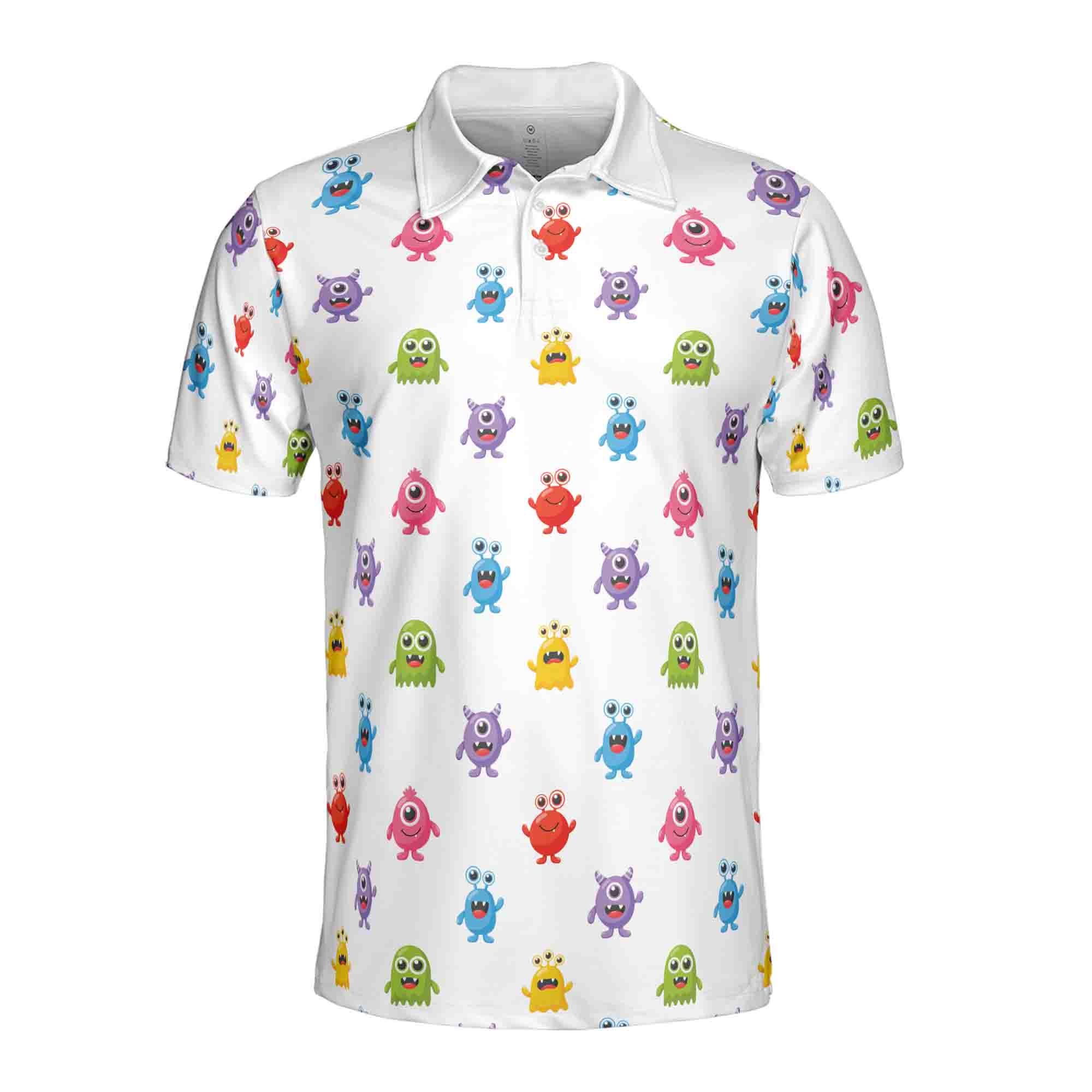 Alternative view of Funny Monster Cartoon Print Golf Men's Polo Shirt