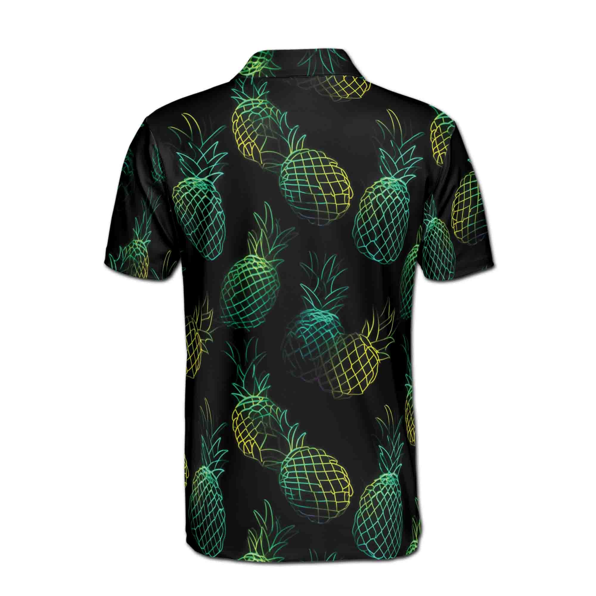 Funny Neon Colorful Pineapple In Dark Golf Men's Polo Shirt - Image 3