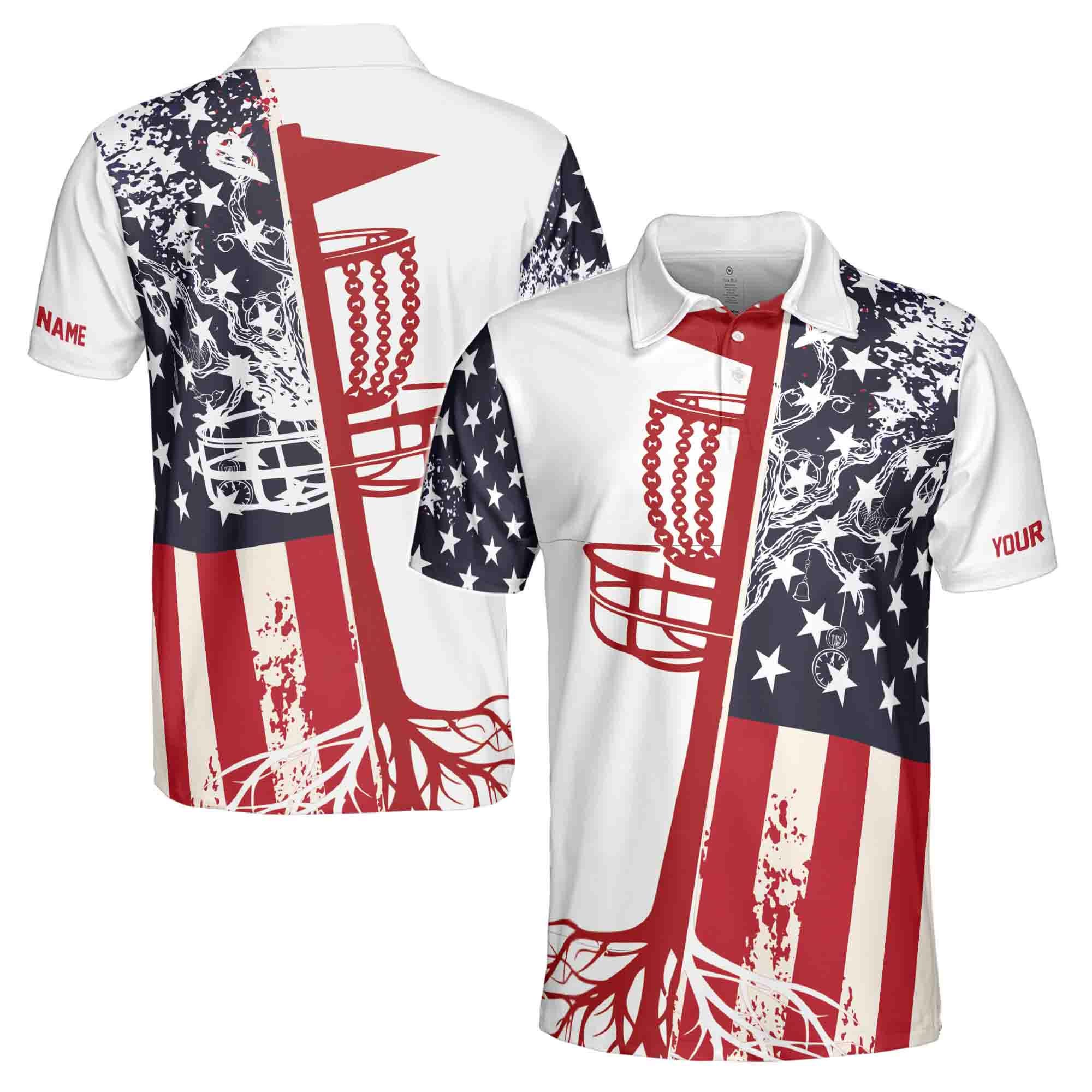 Funny Personalized American Flag Discs Golf Blue Patriotic Men's Polo Shirt