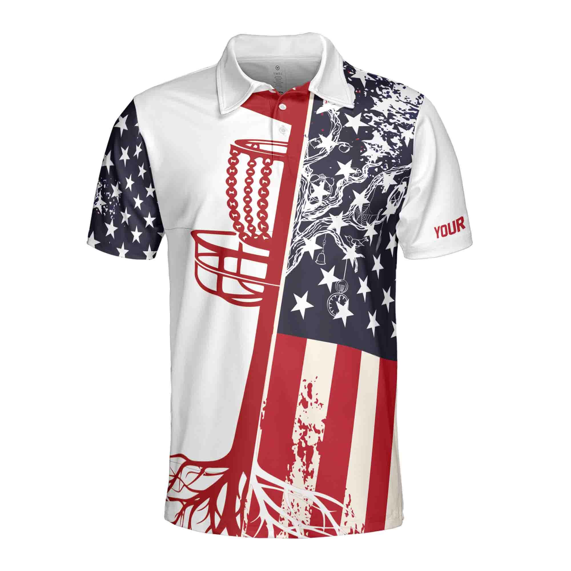 Alternative view of Funny Personalized American Flag Discs Golf Blue Patriotic Men's Polo Shirt