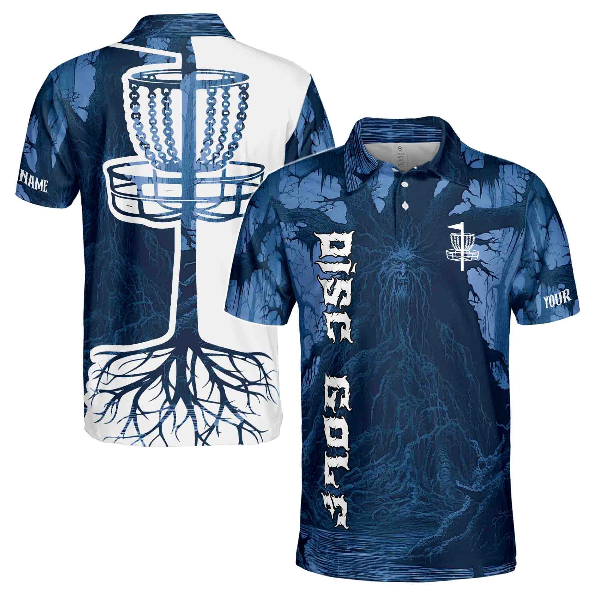 Funny Personalized Name Discs Golf Blue Graphic Art Men's Polo Shirt