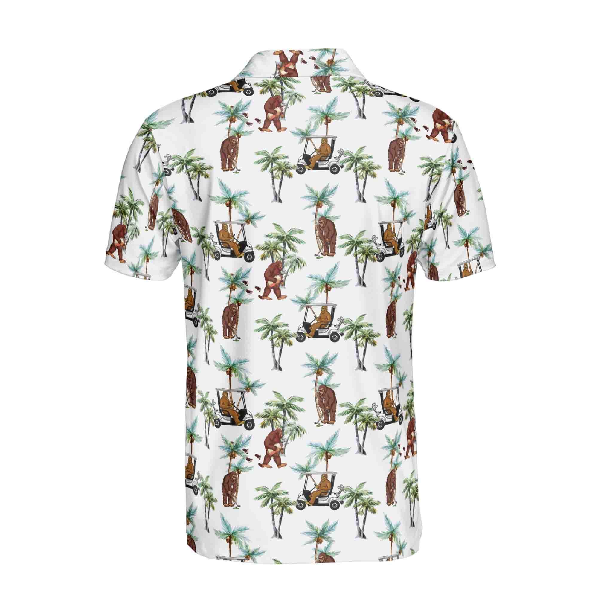 Funny Sasquatch Bigfoot Playing Golf, Tropical Golf Gift Polo Shirt - Image 3