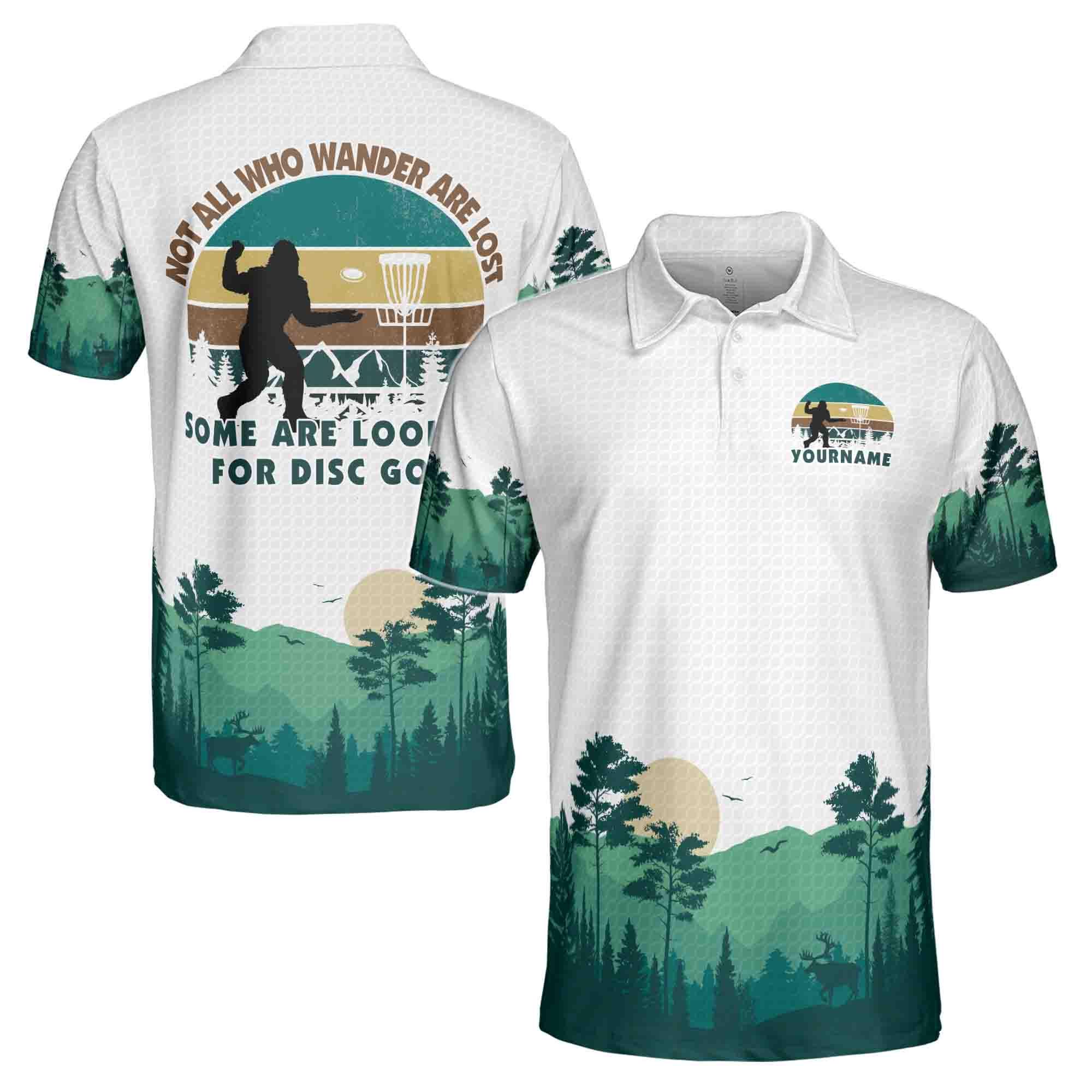Funny Sasquatch Disc Golf Men's Polo Shirt: Retro Bigfoot Gift
