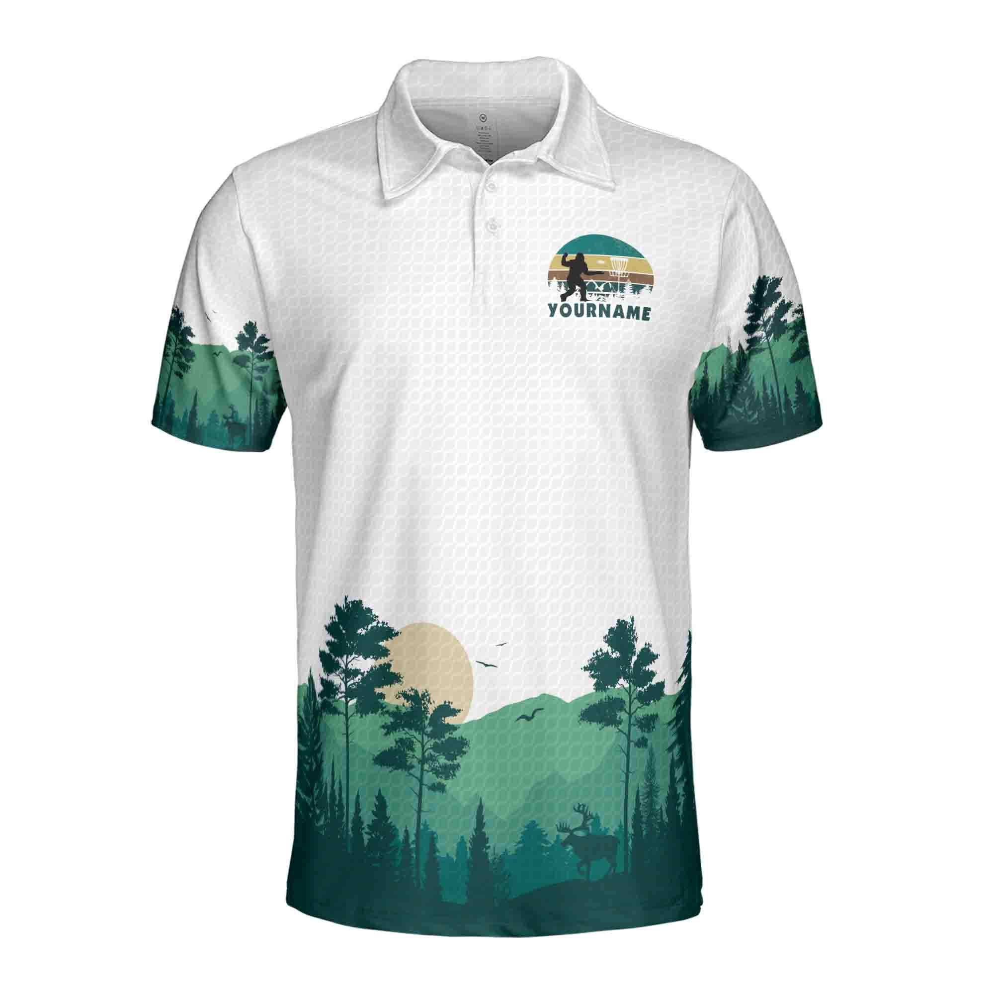 Alternative view of Funny Sasquatch Disc Golf Men's Polo Shirt: Retro Bigfoot Gift