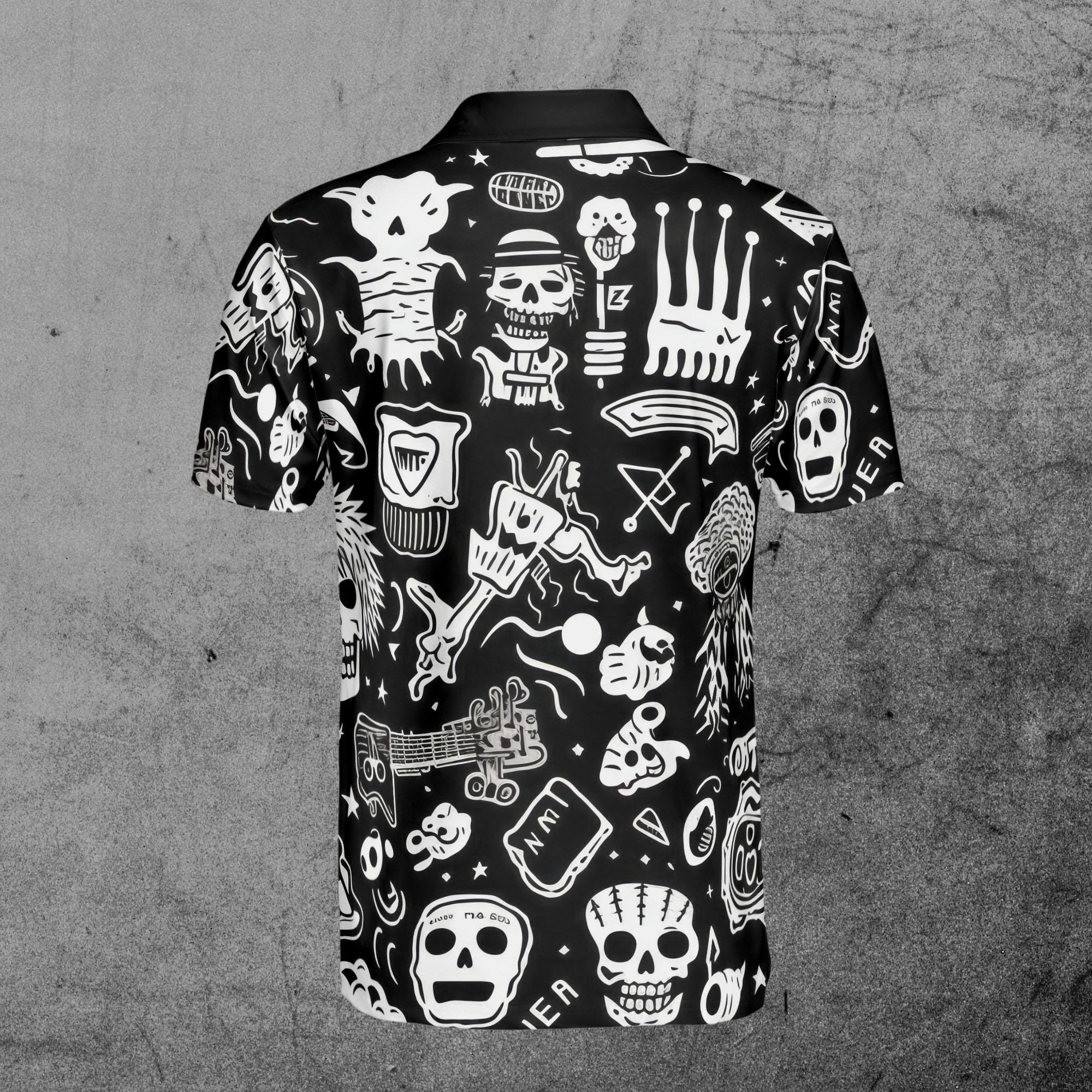 Funny Skull Punk Stuff Black White 3D Polo Shirt - Image 3