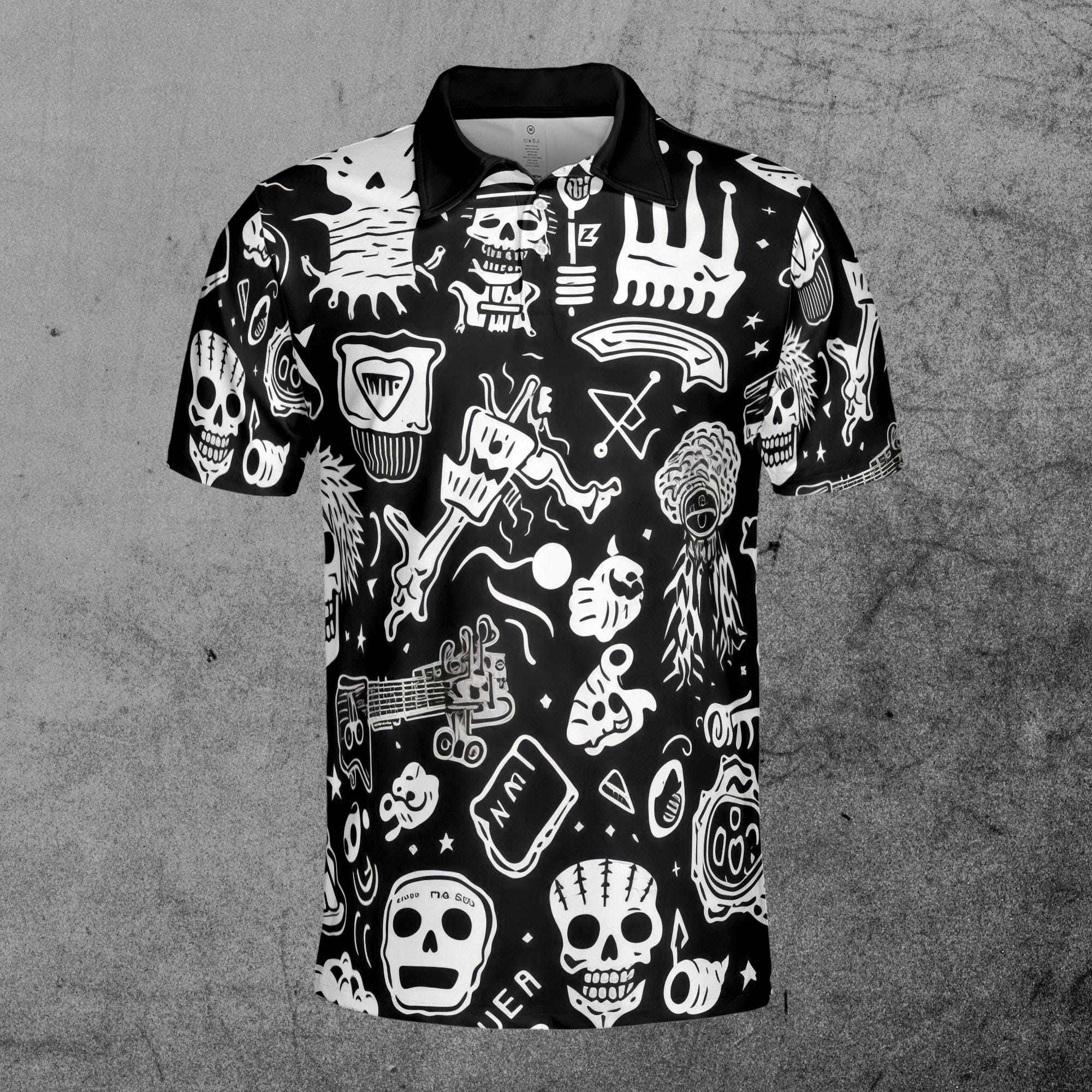 Alternative view of Funny Skull Punk Stuff Black White 3D Polo Shirt
