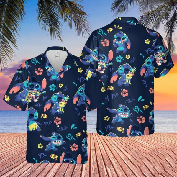 Funny Stitch Disney Hawaiian Shirt Tropical Aloha Button Up