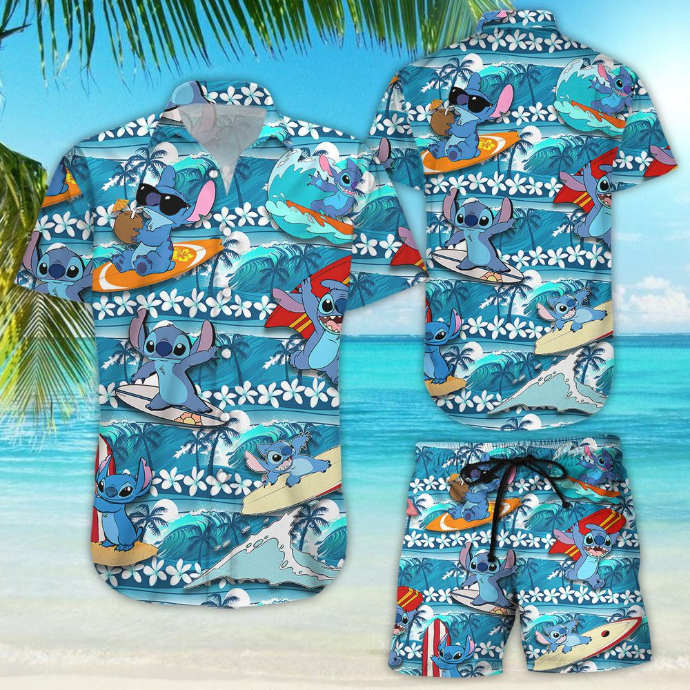 Funny Stitch Hawaiian Shirt Tropical Aloha Button Up