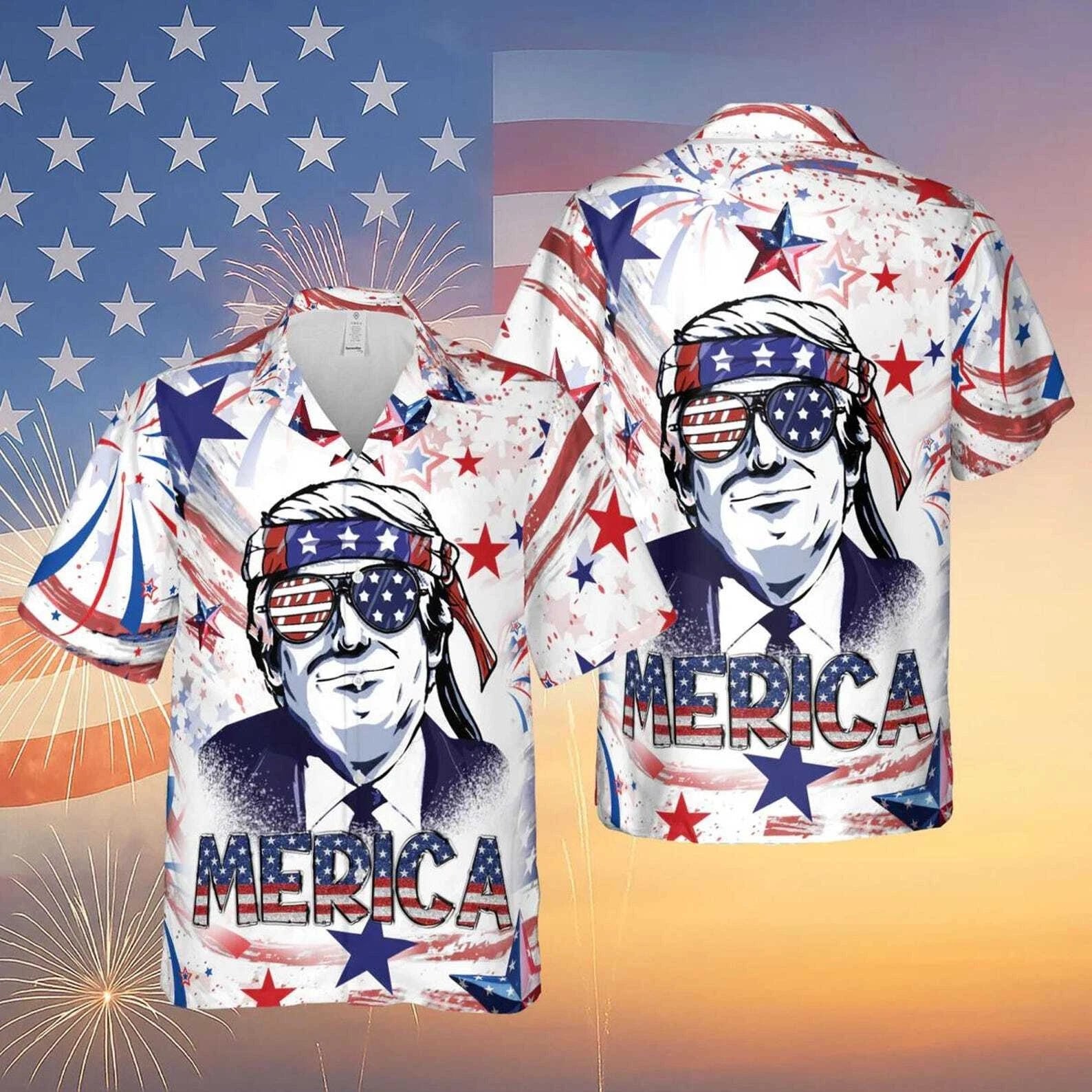 Funny Trump Merica Patriotic 4th Of July Hawaiian Shirt Independence Day America Flag Apparel Gift For Him