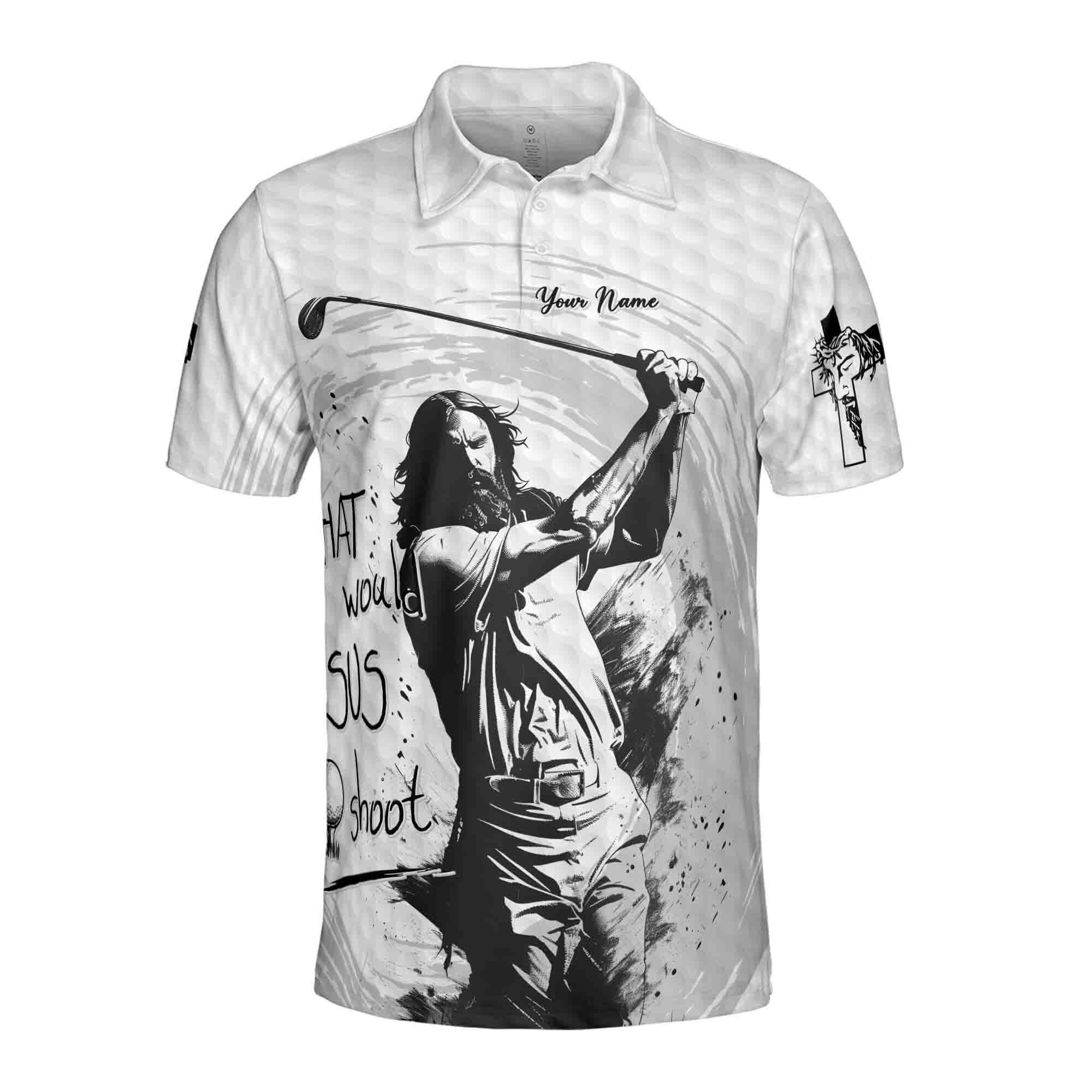 Alternative view of Funny What Would Jesus Shoot Golf Men's Polo Shirt