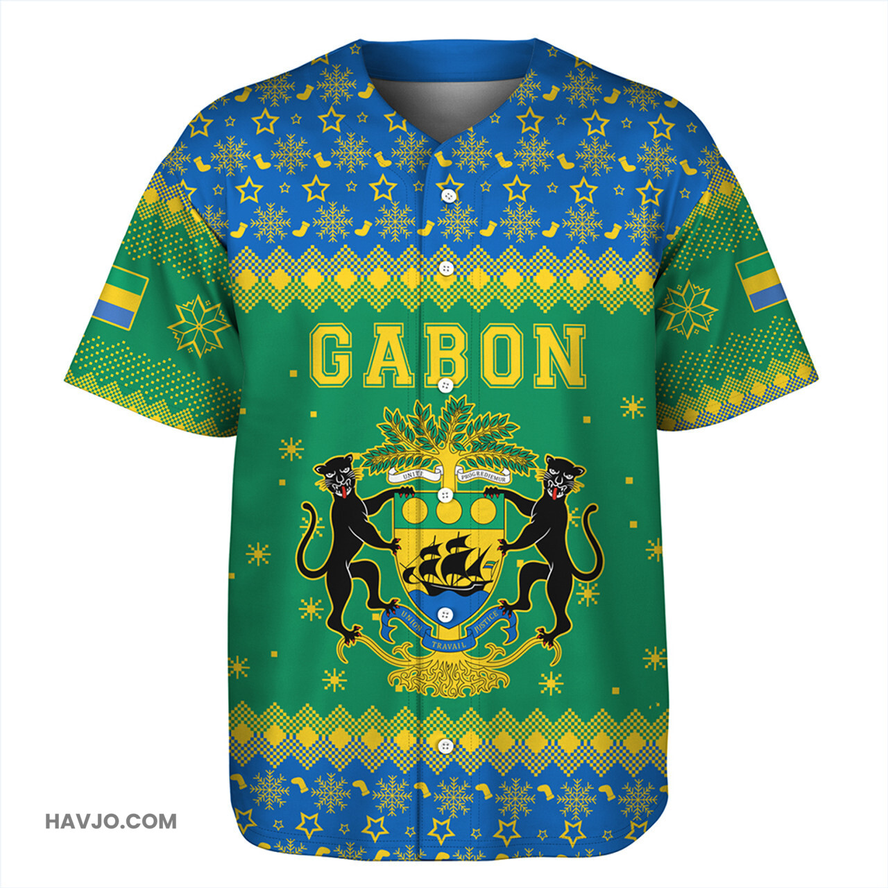 Gabon Christmas Coat of Arms Baseball Jersey
