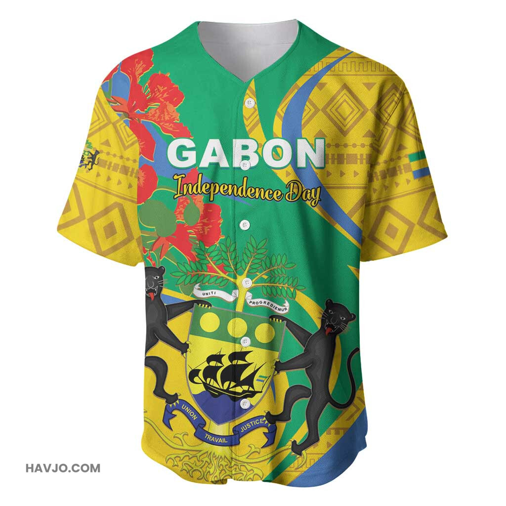 Gabon Independence Day Gabonaise Flamboyant African Pattern Baseball Jersey