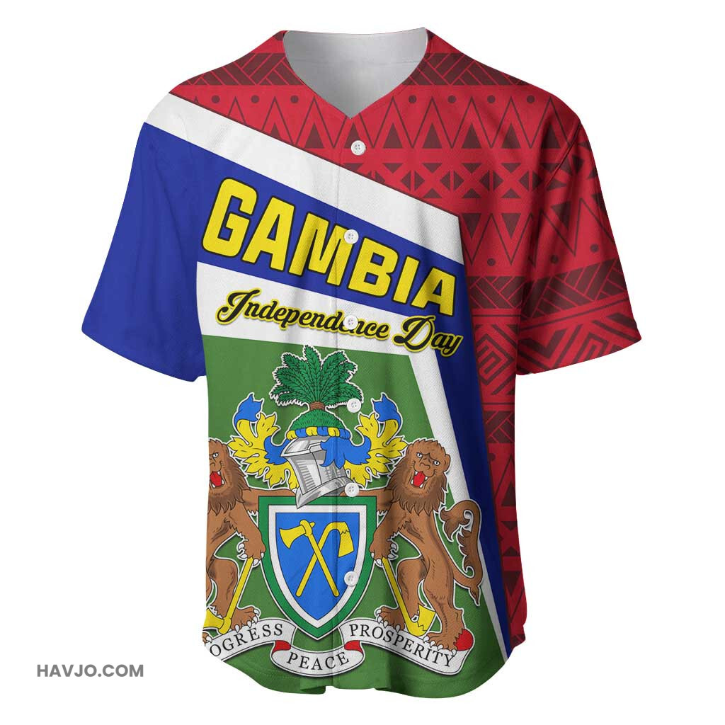 Gambia Independence Day with Coat of Arms and African Pattern Baseball Jersey