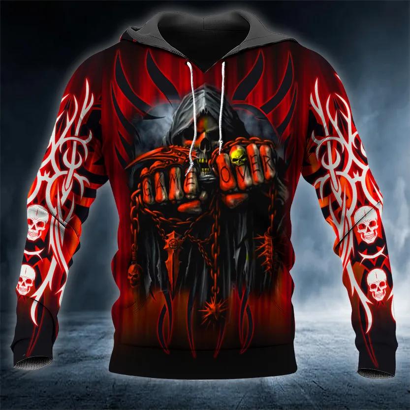 Game Over Grim Reaper Skull 3D All Over Print Hoodie