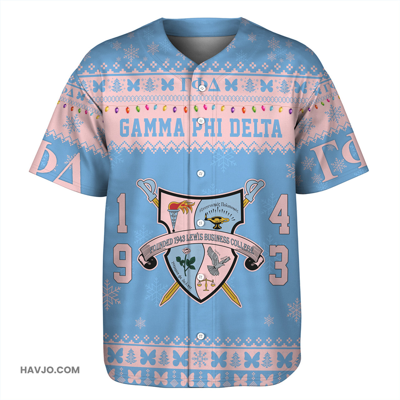 Gamma Phi Delta Christmas Style Pattern Baseball Jersey
