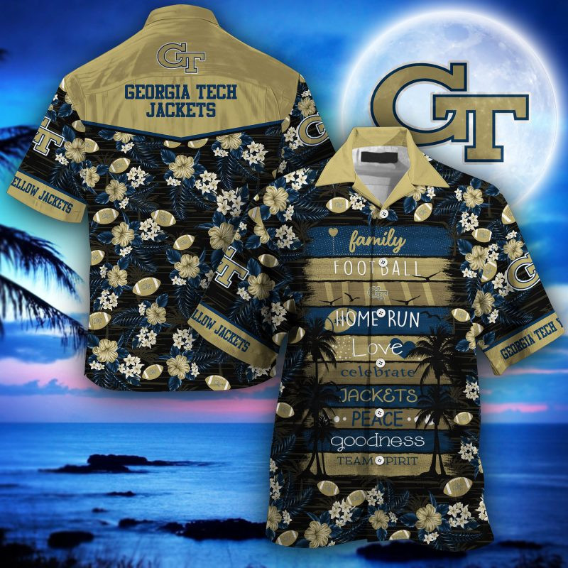 Georgia Tech Yellow Jackets Ncaa Hawaiian Shirt Tropical Aloha Button Up