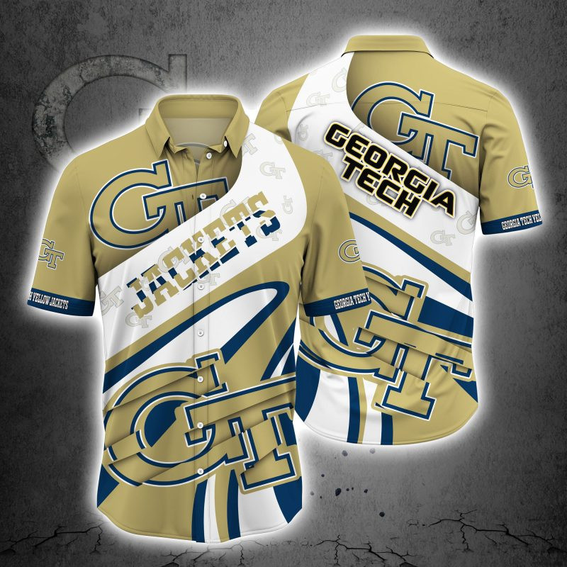 Georgia Tech Yellow Jackets Ncaa Hawaiian Shirt Tropical Aloha Button Up