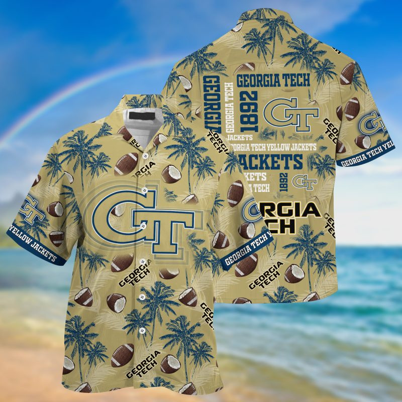 Georgia Tech Yellow Jackets Ncaa Hawaiian Shirt Tropical Aloha Button Up