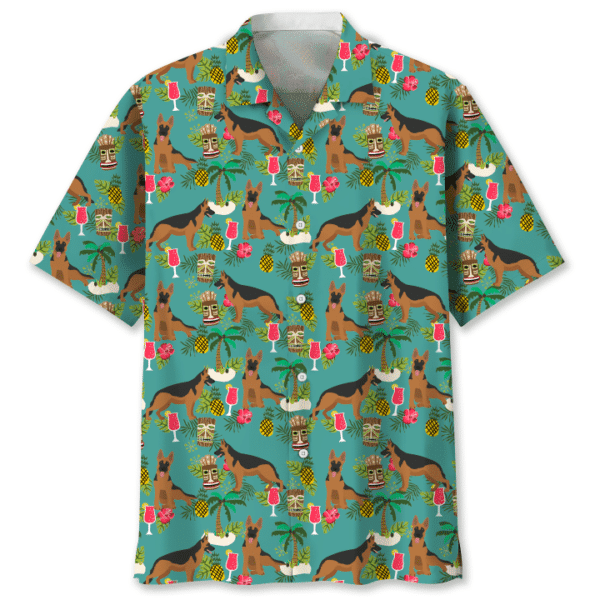 German Shepherd Hawaiian Shirt Tropical Aloha Button Up