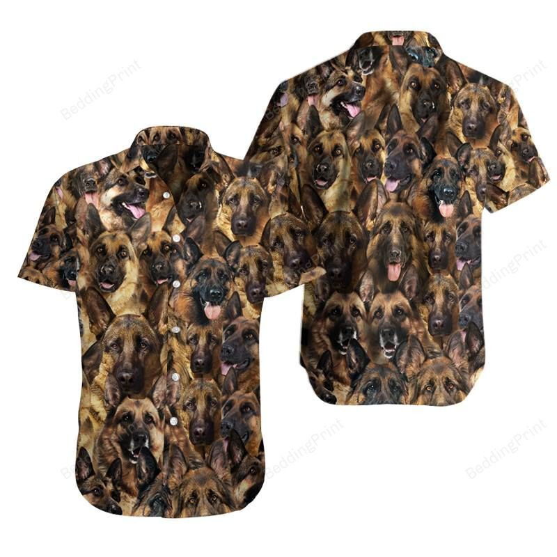 German Shepherd Hawaiian Shirt Tropical Aloha Button Up