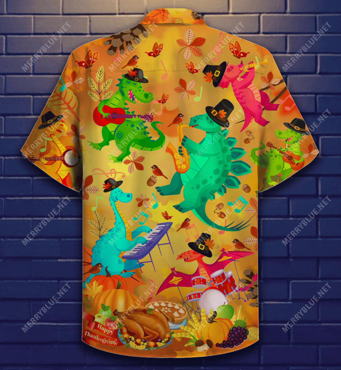 Get Here Thanksgiving Dinosaur Unisex Hawaiian Shirt Tropical Aloha Button Up