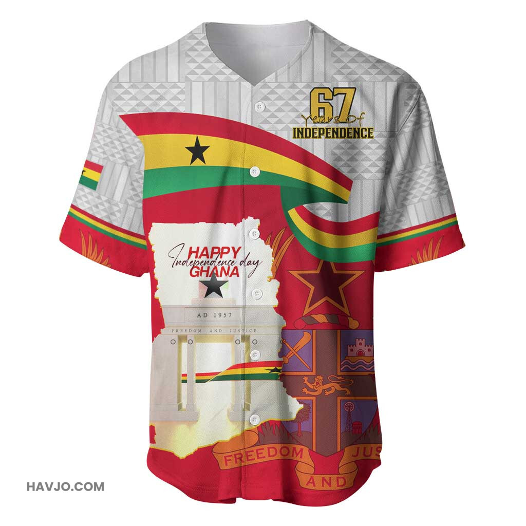 Ghana Independence Day Gana Map Happy 67 Years Anniversary Baseball Jersey