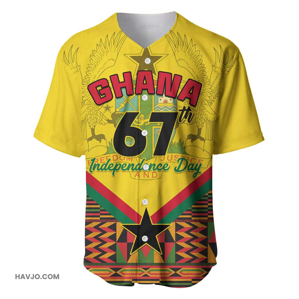 Ghana Independence Day with Freedom and Justice and African Pattern Baseball Jersey